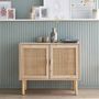 Voir la diapositive 2 : SWEEEK Buffet en décor bois et cannage - Camargue - 2 portes. buffet bas. 80x30x68cm