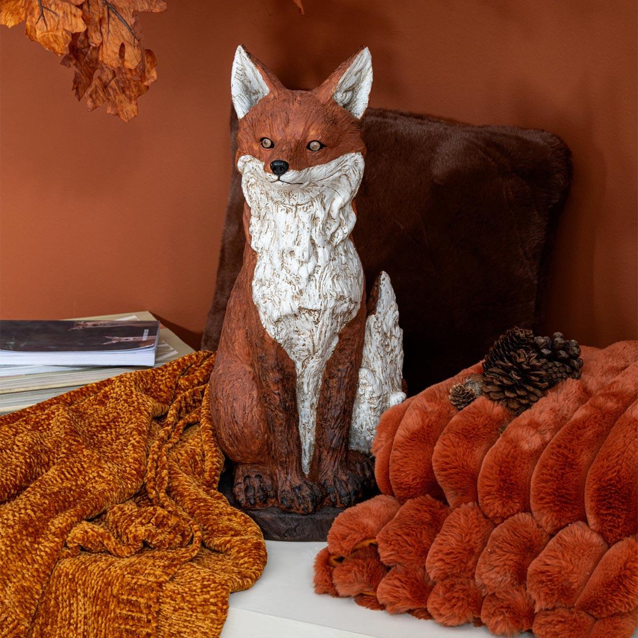 Voir la diapositive 4 : J-LINE Statue renard assis  automn  52cm rouille