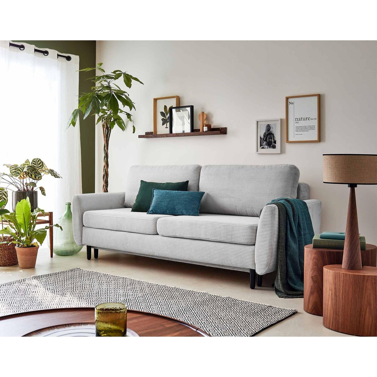 LISA DESIGN Dan - canapé 3 places - convertible avec coffre - en velours côtelé