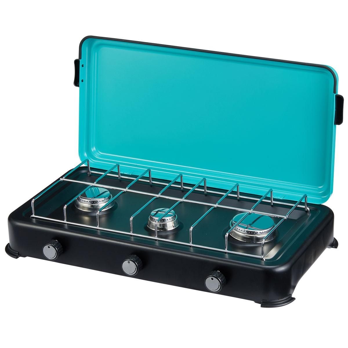 INTEC Plaque de cuisson gaz 3 feux 3000W Table de cuisson portable + Tuyau butane/propane INTEC