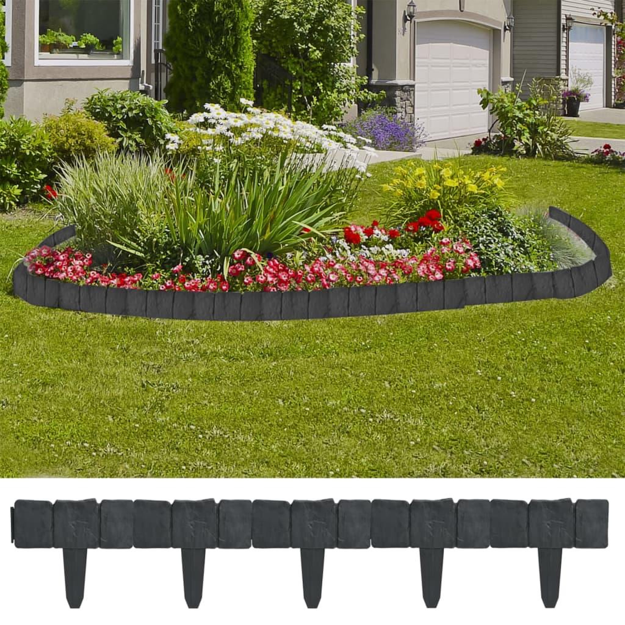 Voir la diapositive 1 : VIDAXL Cloture de jardin/pelouse plastique aspect de pierre 41 pcs 10m