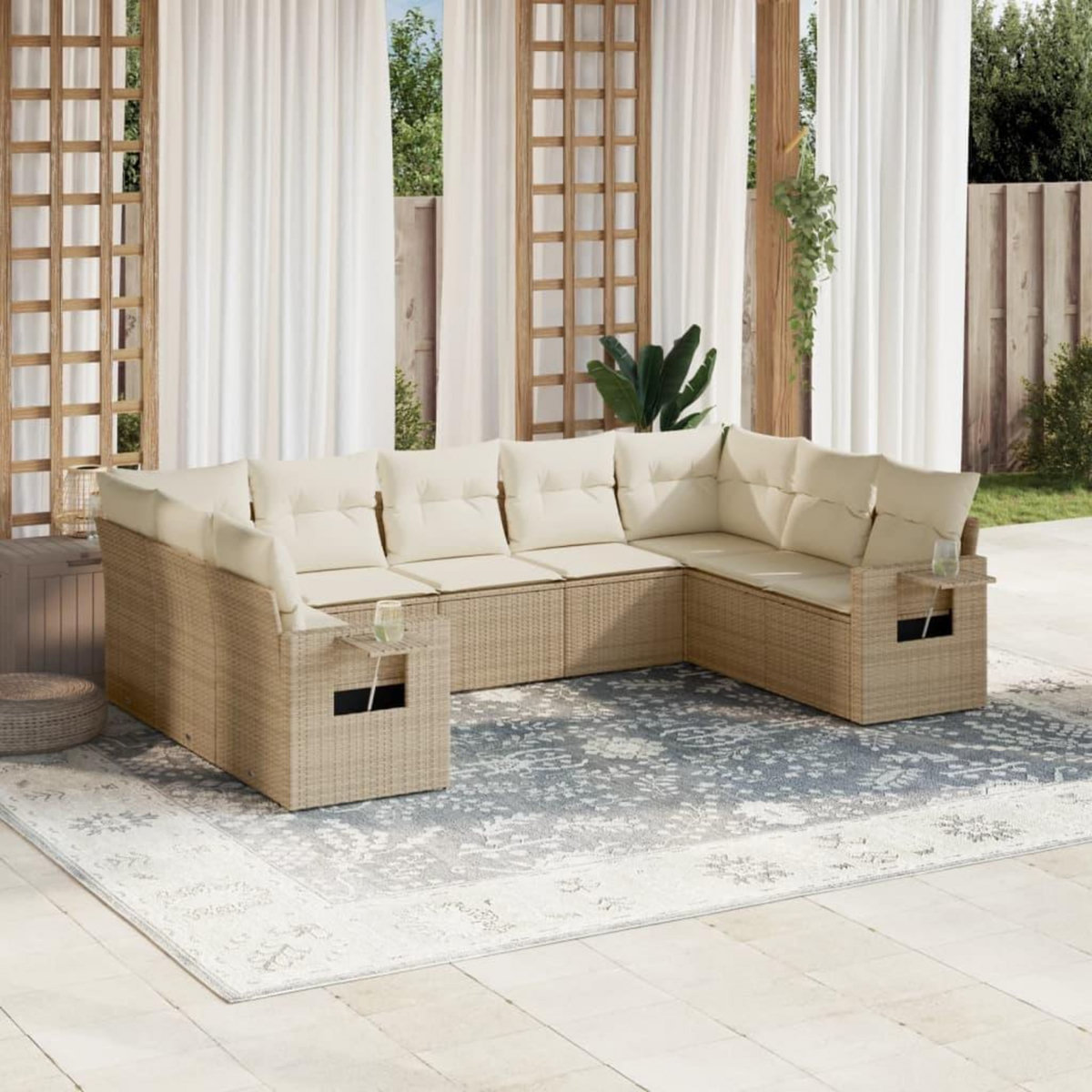 VIDAXL Salon de jardin avec coussins 9 pcs beige resine tressee