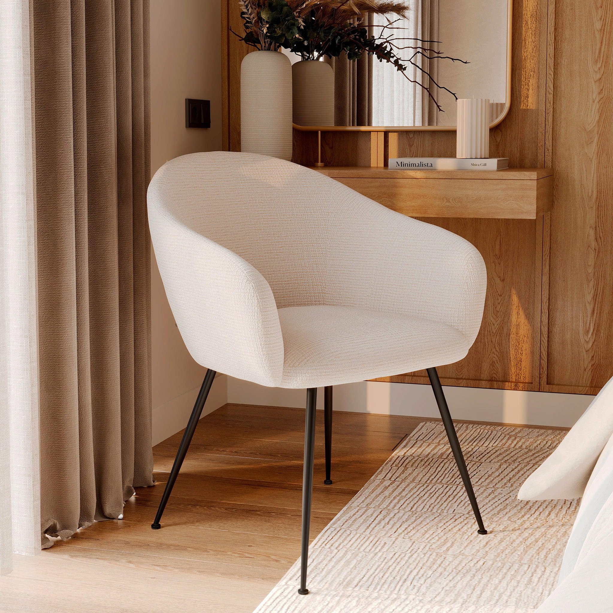 Voir la diapositive 2 : MAISON PAVANE Fauteuil en tissu blanc chiné et pieds en métal noir-socky