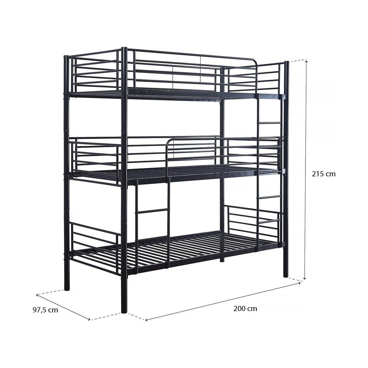 Habitat et Jardin Lit superposé en métal triple  HAVIN  - 90 x 190 cm - Noir