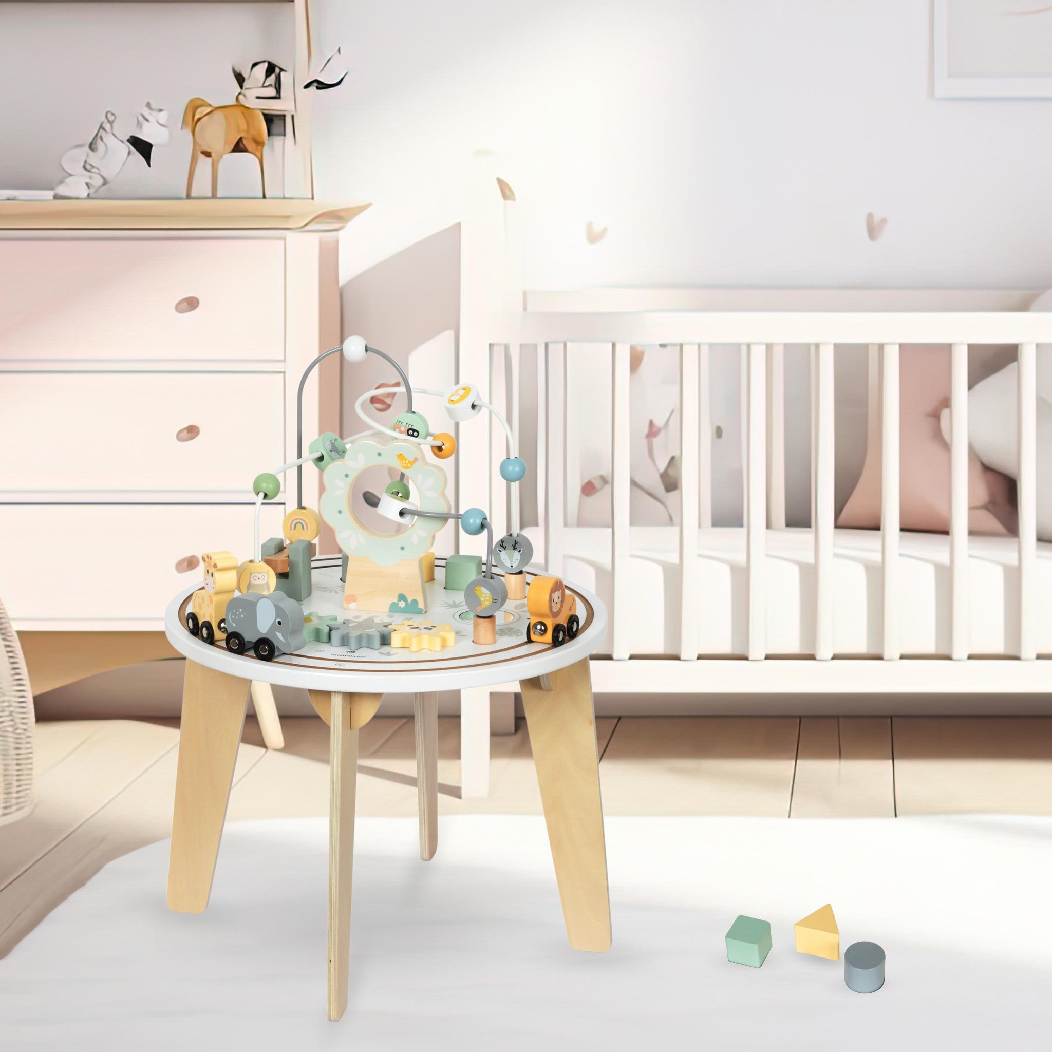 Voir la diapositive 2 : MAMABRUM Table Éveil Sensoriel Montessori en Bois, Jeux Éducatif, Boulier, Train animaux Magnétique, Puzzle