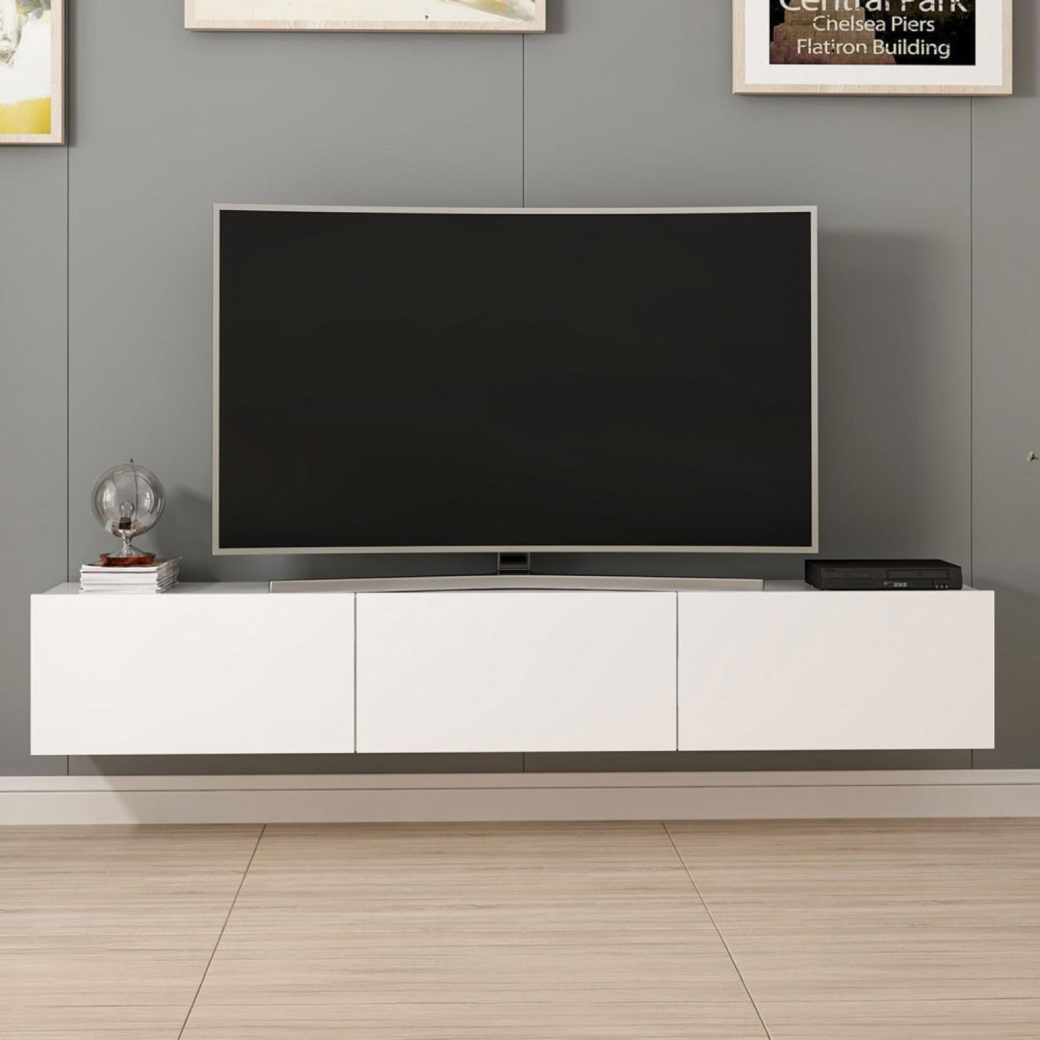 Voir la diapositive 2 : CONCEPT USINE Meuble tv suspendu avec placards blanc 180cm pary