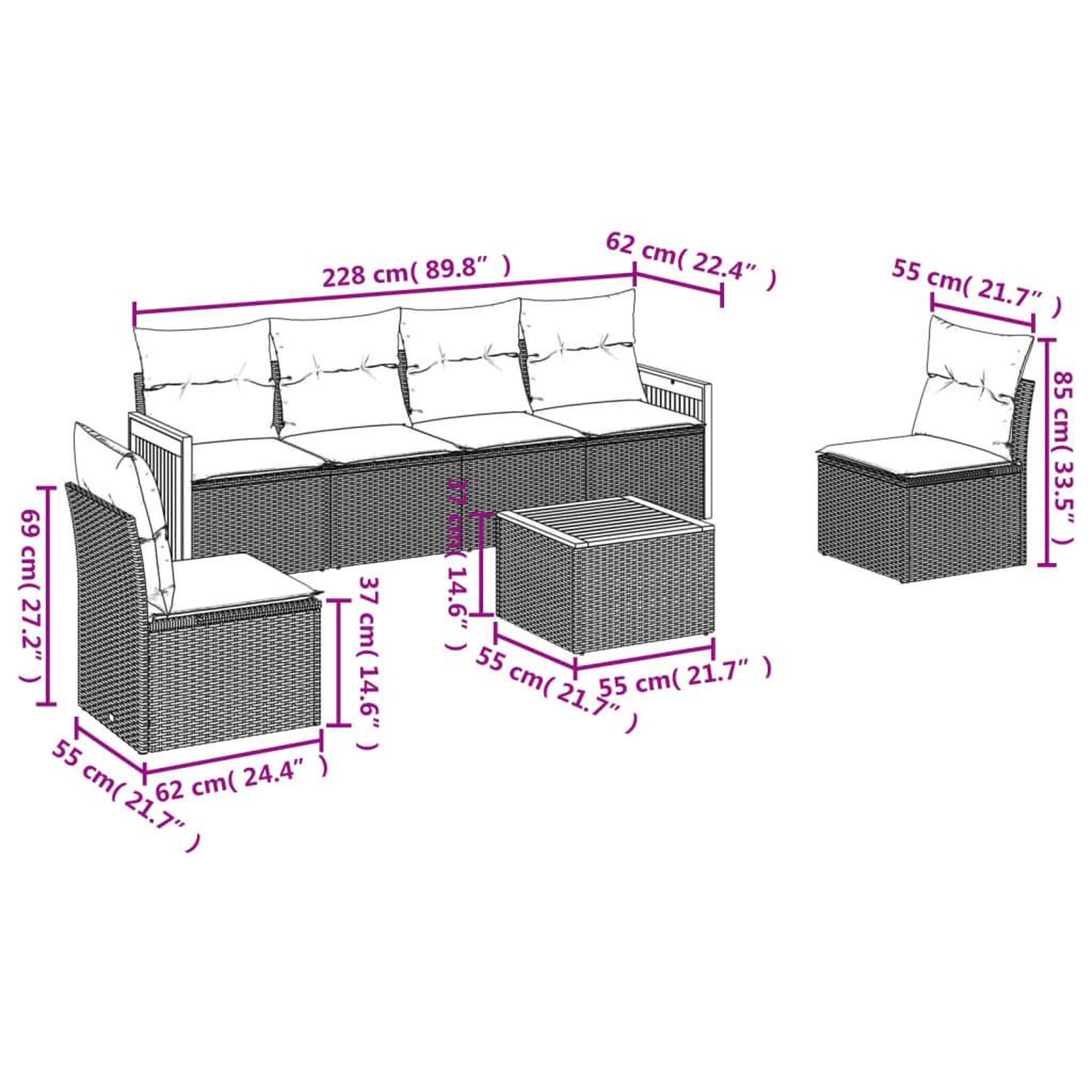 Voir la diapositive 3 : VIDAXL Salon de jardin avec coussins 7 pcs beige resine tressee