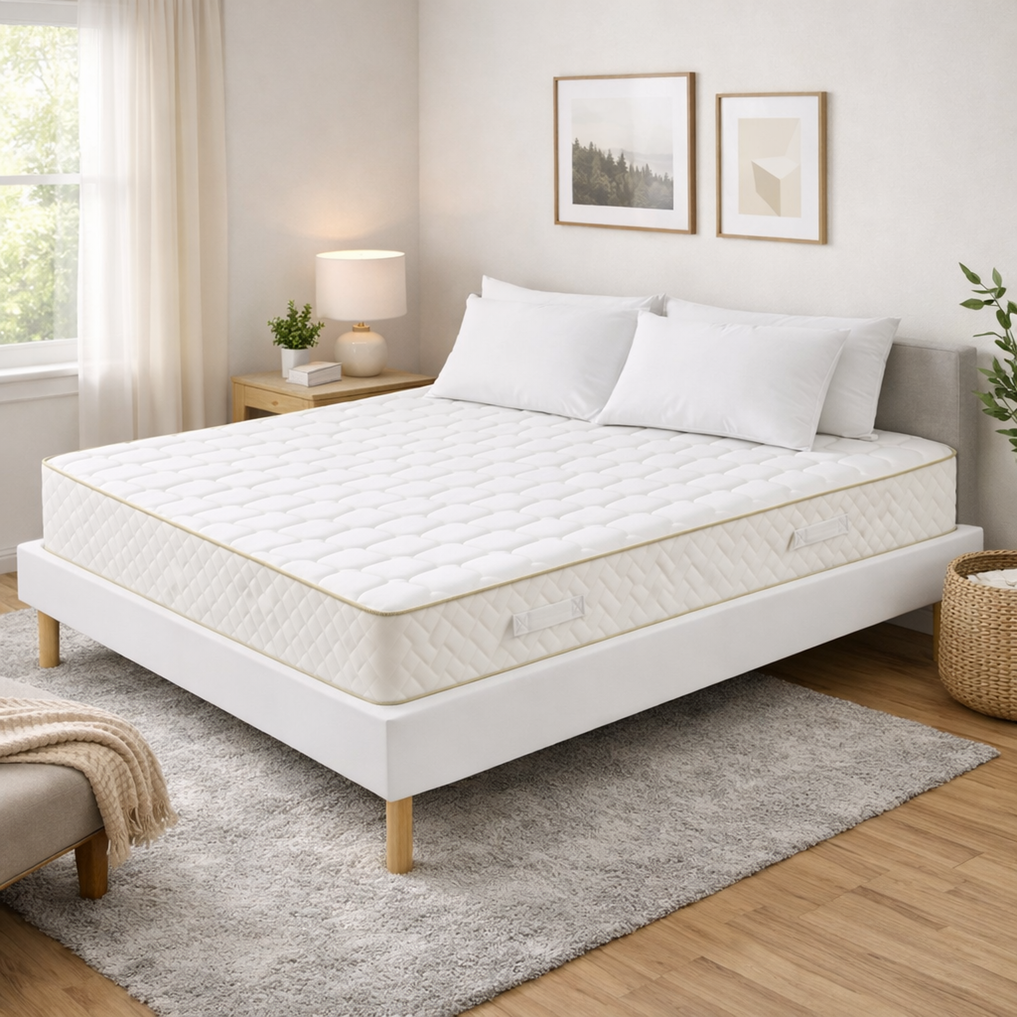 NUITS D'OR Ensemble Sommier Tapissier et Matelas 2 Faces Couchage. Coloris disponibles : Blanc, Gris, Noir