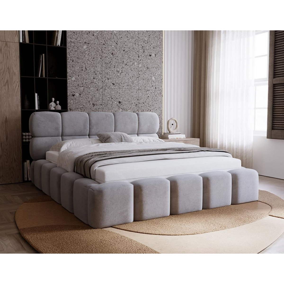 BEST MOBILIER Mariposa - lit coffre - 140x200 cm - sommier inclus - en velours