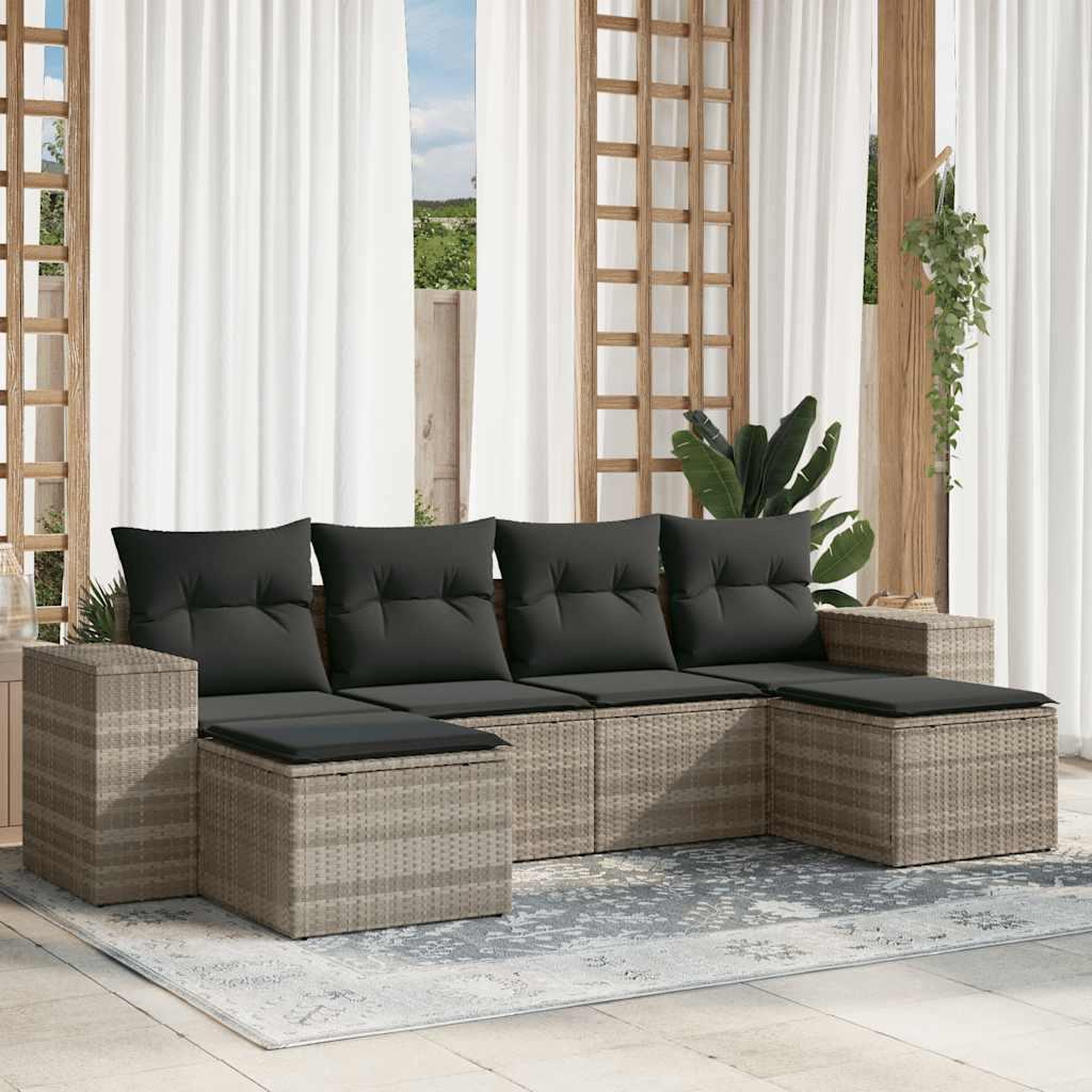 VIDAXL Salon de jardin 6 pcs avec coussins gris clair resine tressee