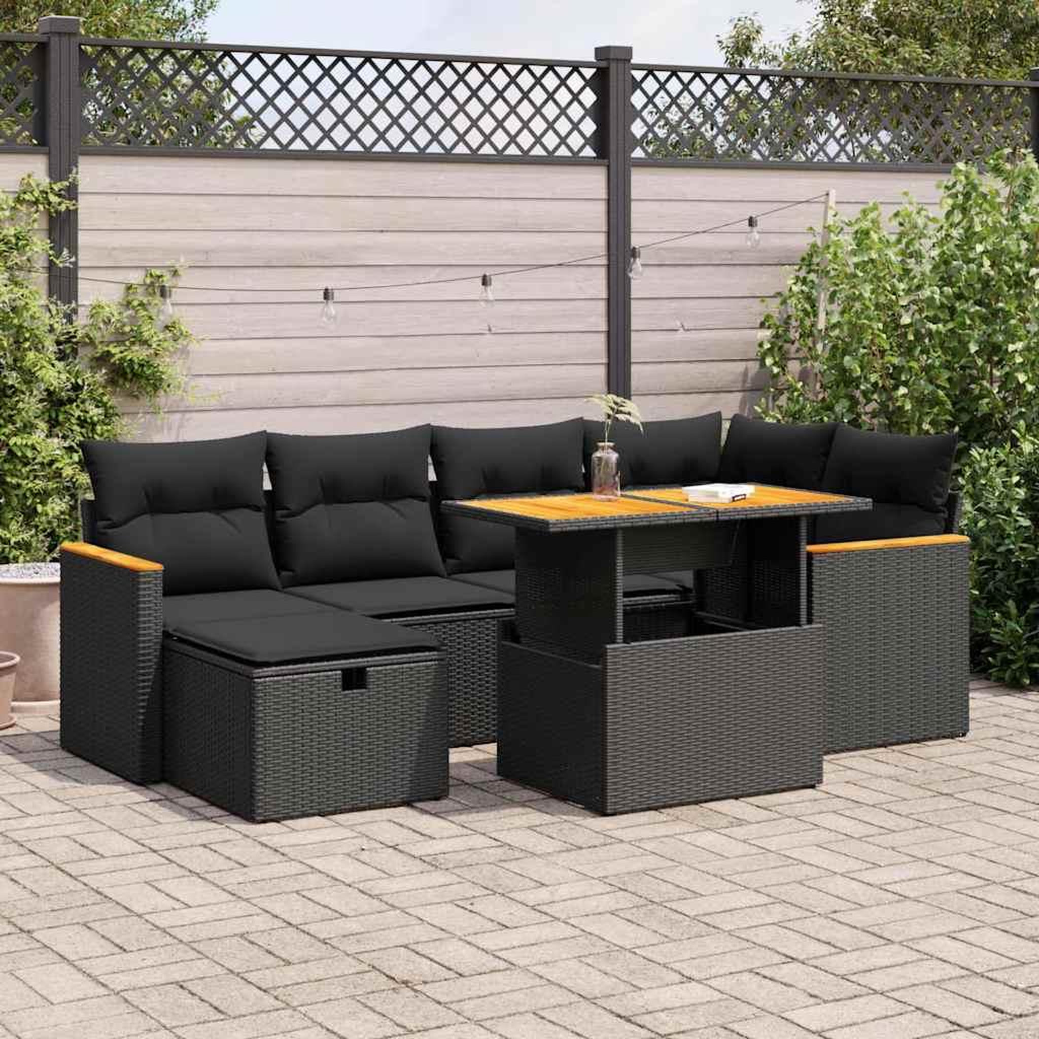 VIDAXL Salon de jardin 8 pcs avec coussins noir resine tressee