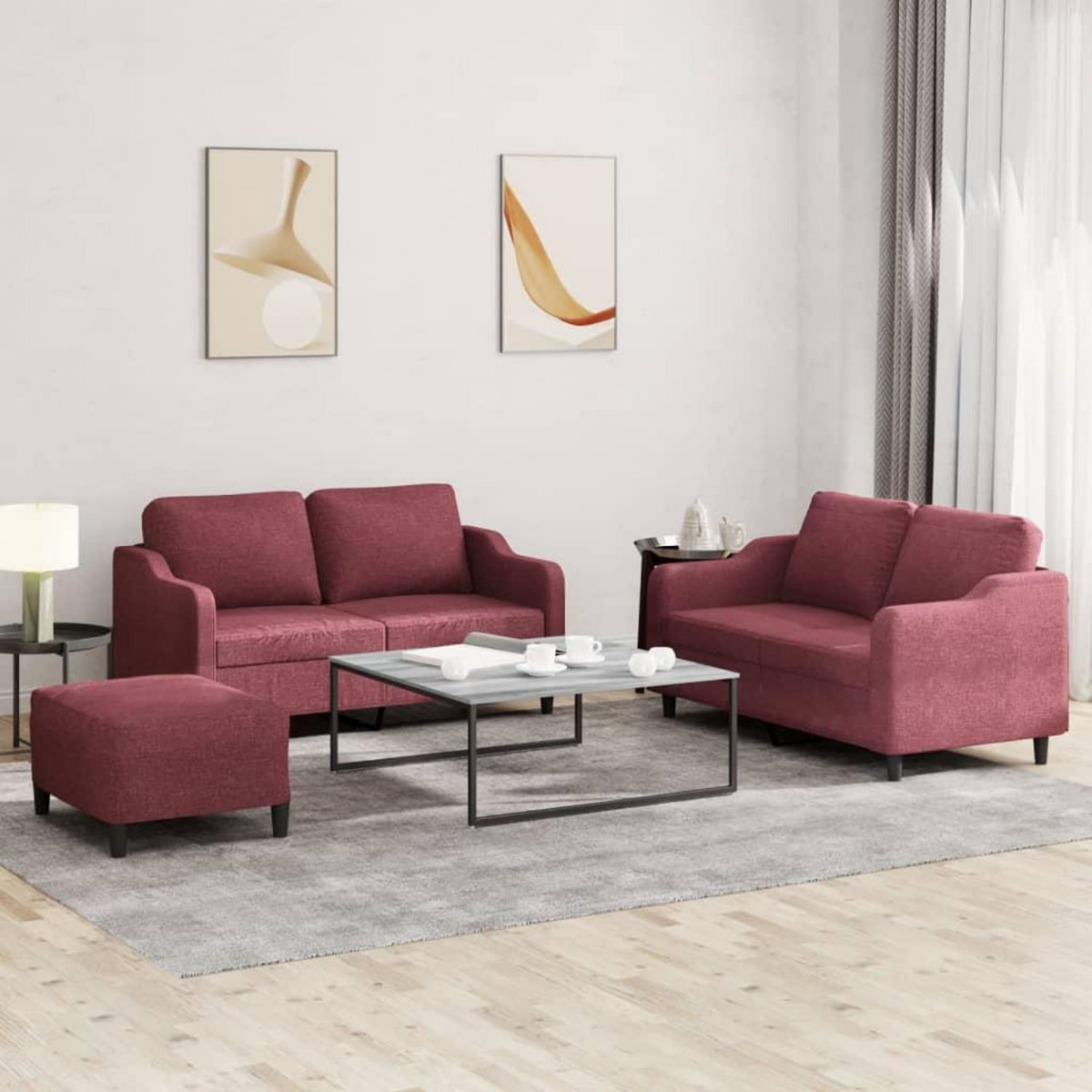 VIDAXL Ensemble de canapes 3 pcs avec coussins Rouge bordeaux Tissu