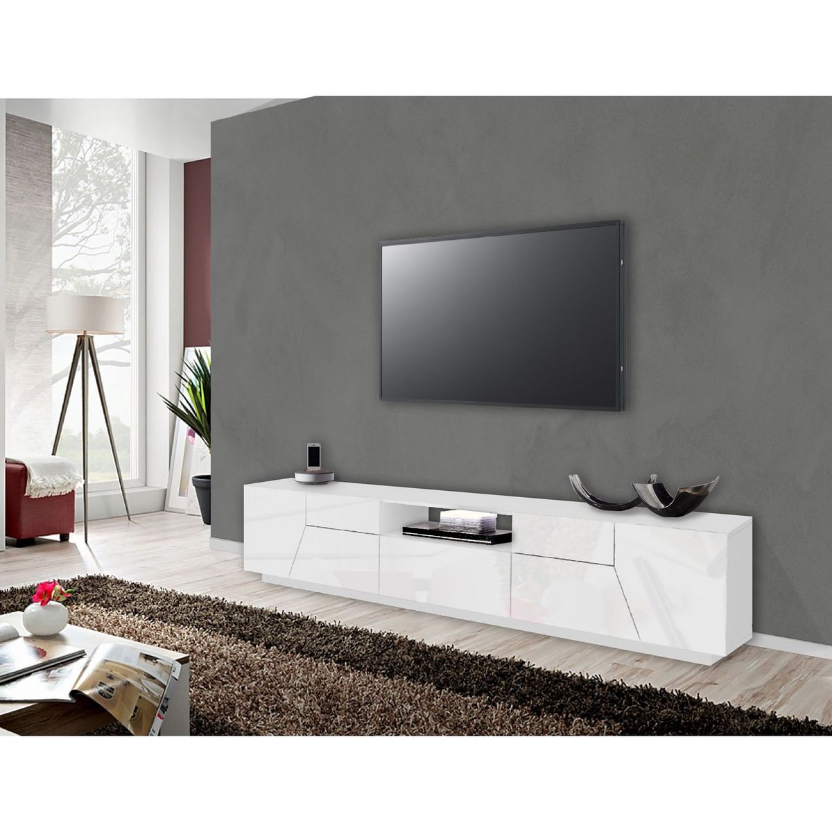Meuble TV moderne 4 portes 2 tiroirs L220cm SORRENTE