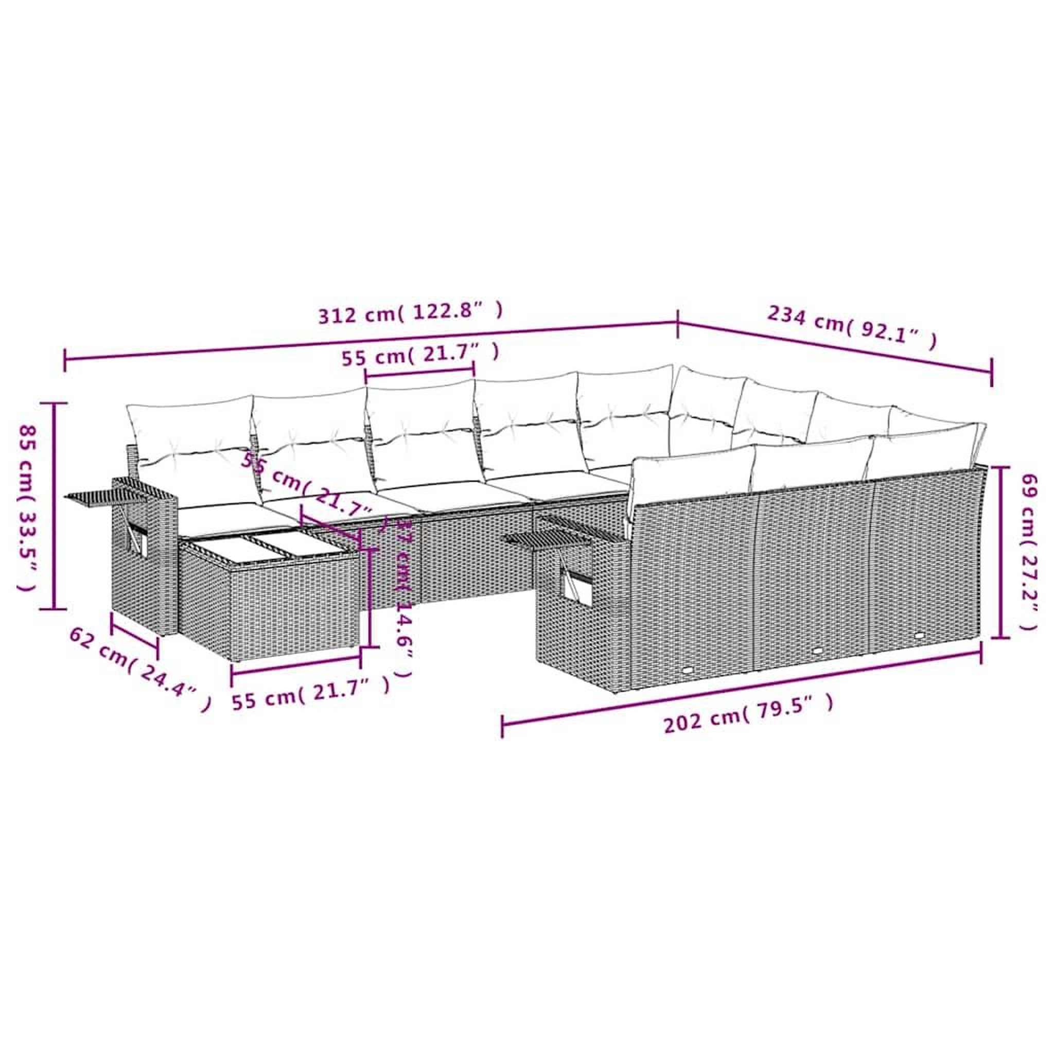 Voir la diapositive 6 : VIDAXL Salon de jardin 11 pcs avec coussins gris clair resine tressee