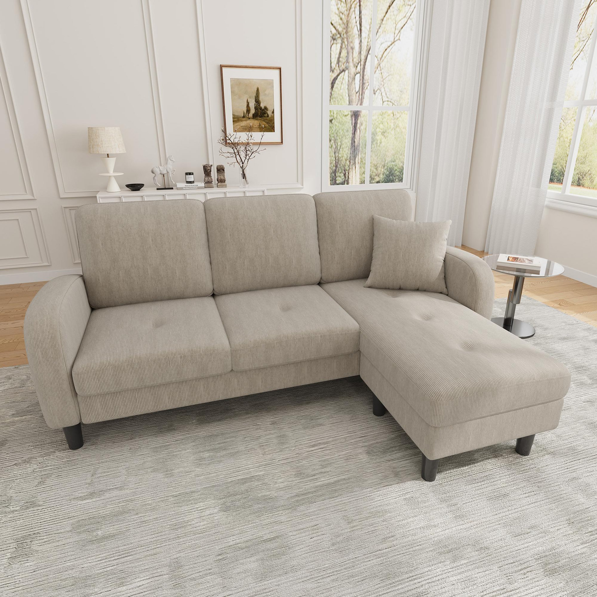 Voir la diapositive 4 : MERAX Canapé d'angle réversible fixe 3 places tissu