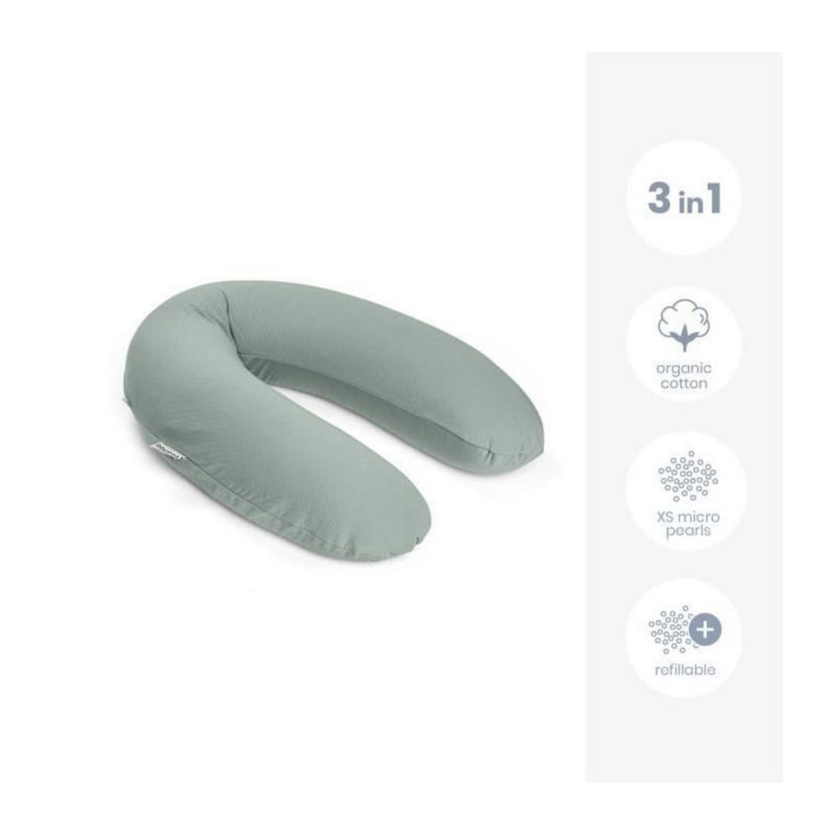 BABYMOOV doomoo Coussin de maternité et d'allaitement Buddy - Confort optimal pour maman et bébé, Tetra Jersey Green