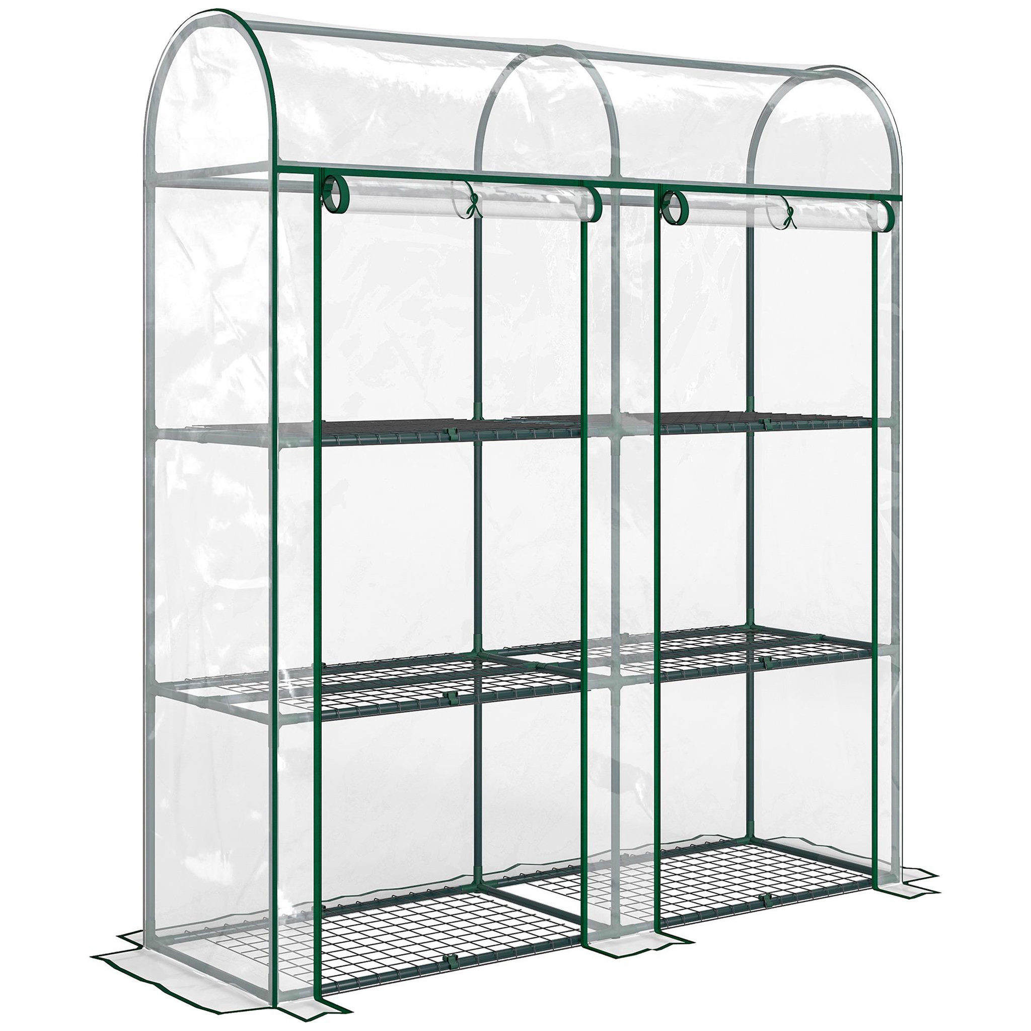 OUTSUNNY Serre de balcon terrasse 3 grandes étagères 2 portes enroulables vert transparent