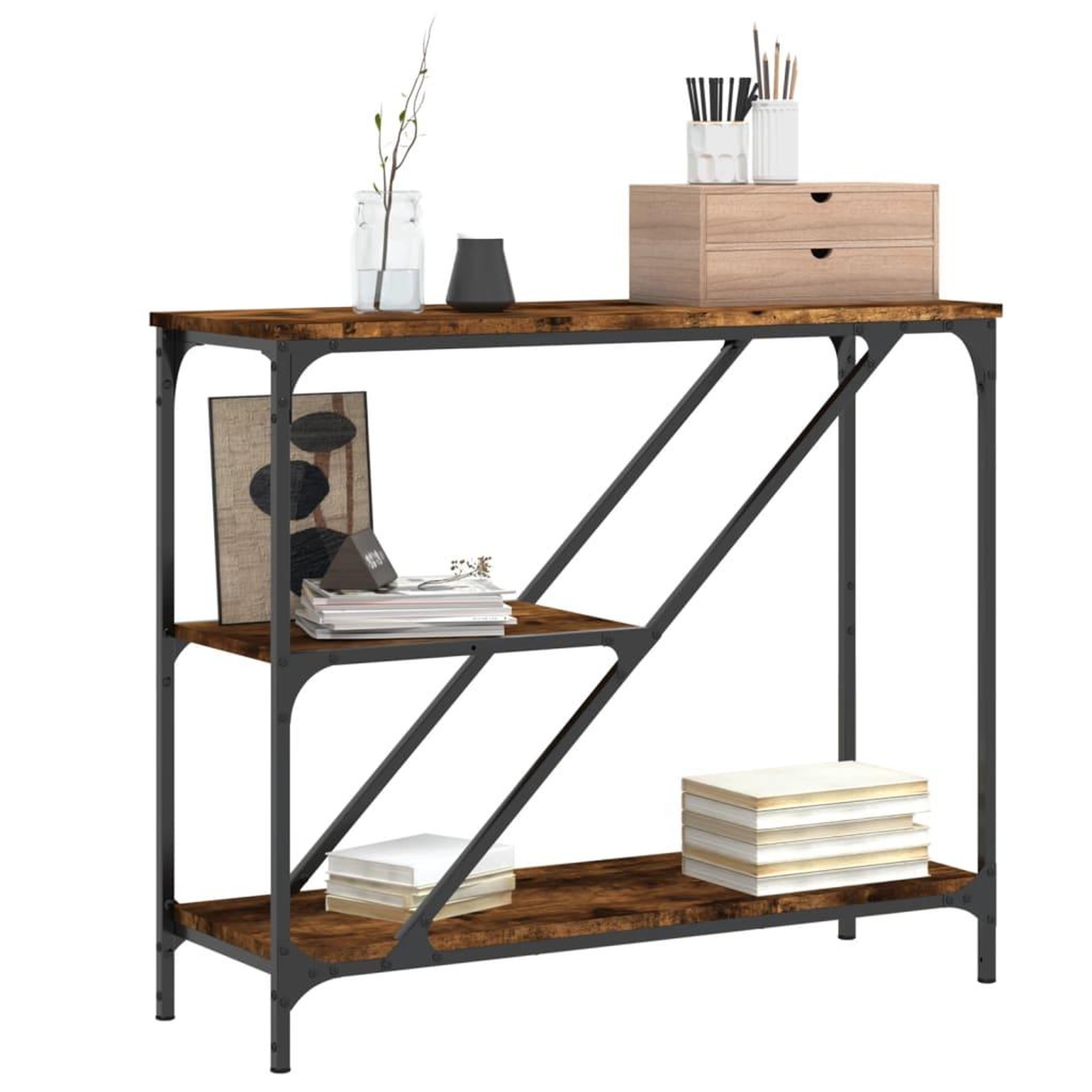 Voir la diapositive 3 : VIDAXL Table console chene fume 88,5x30x75 cm bois d'ingenierie