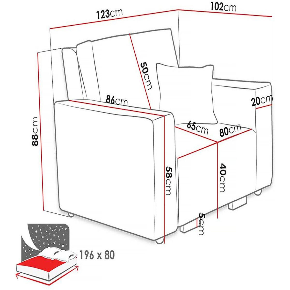 Habitat et Jardin Fauteuil convertible en velours côtelé  Clivia  - Gris