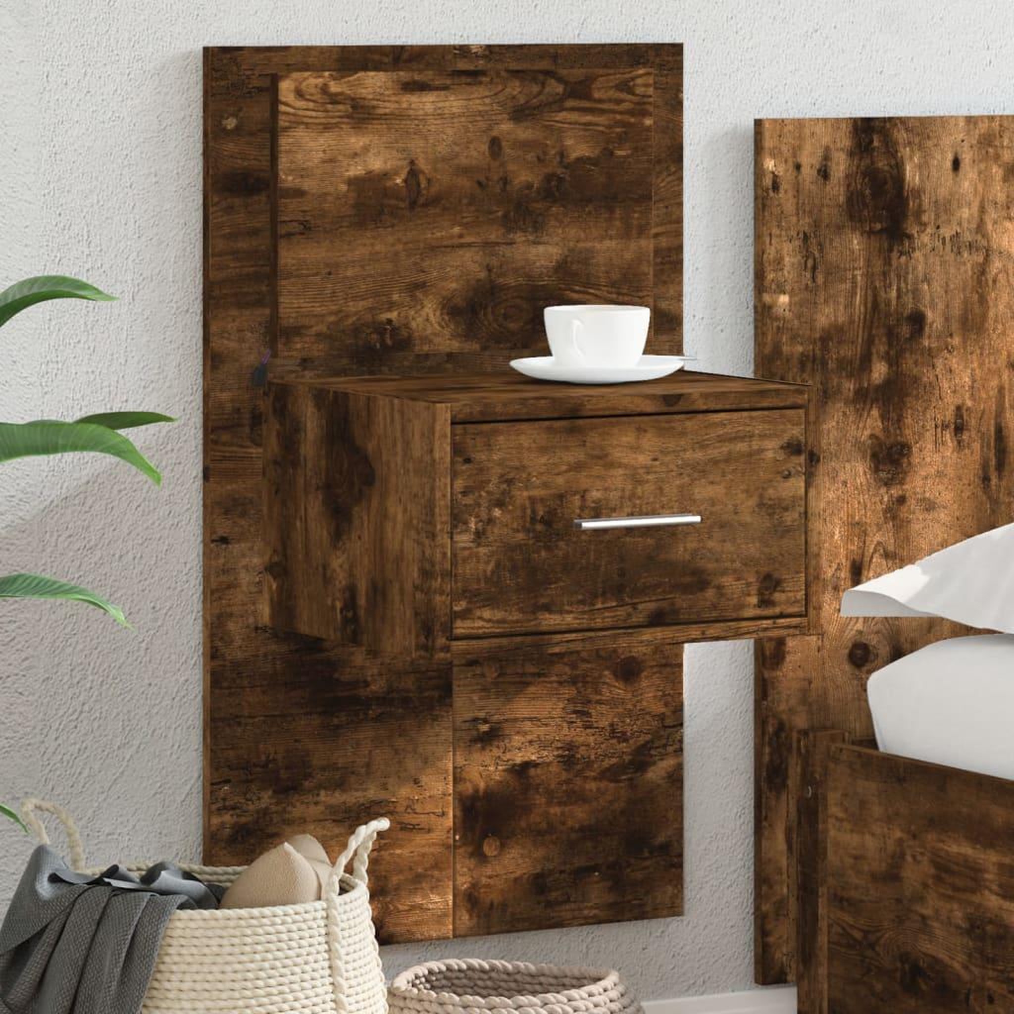 Voir la diapositive 1 : VIDAXL Table de chevet murale avec lumieres LED chene fume