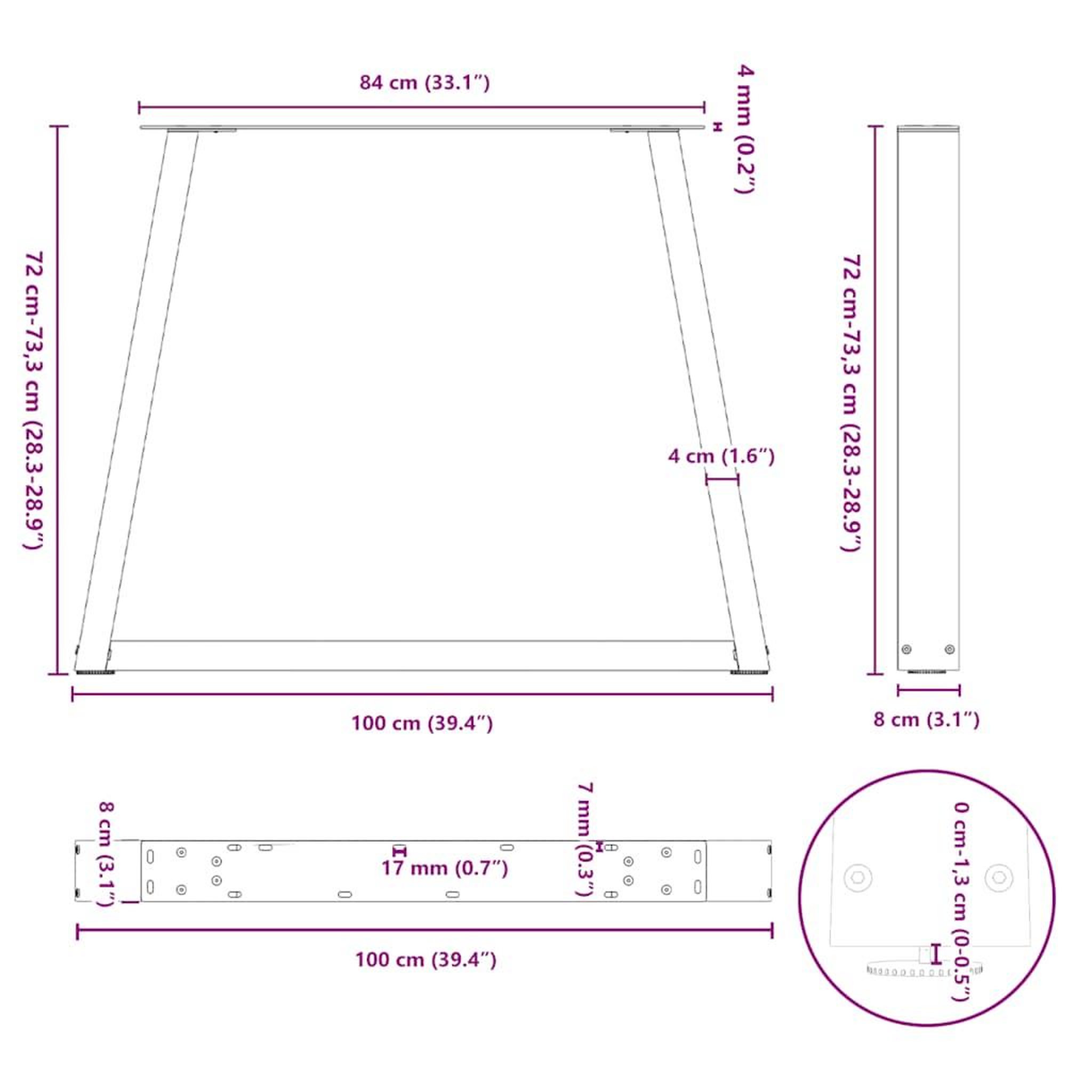 Voir la diapositive 6 : VIDAXL Pieds de table a manger forme de V 3 pcs 100x(72-73,3) cm acier