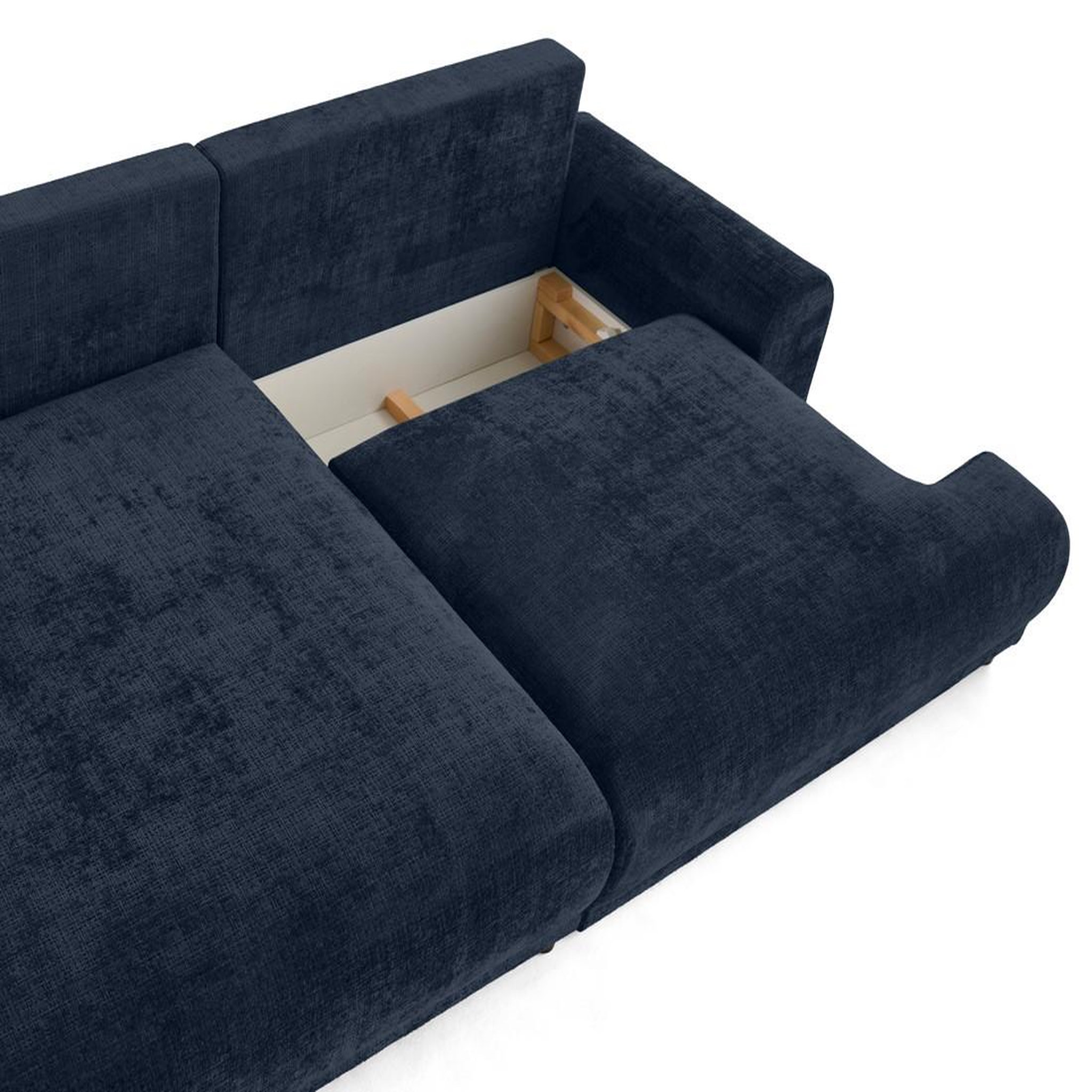 Voir la diapositive 3 : LISA DESIGN Nelly - canapé d'angle gauche 4 places convertible avec coffre en velours texturé