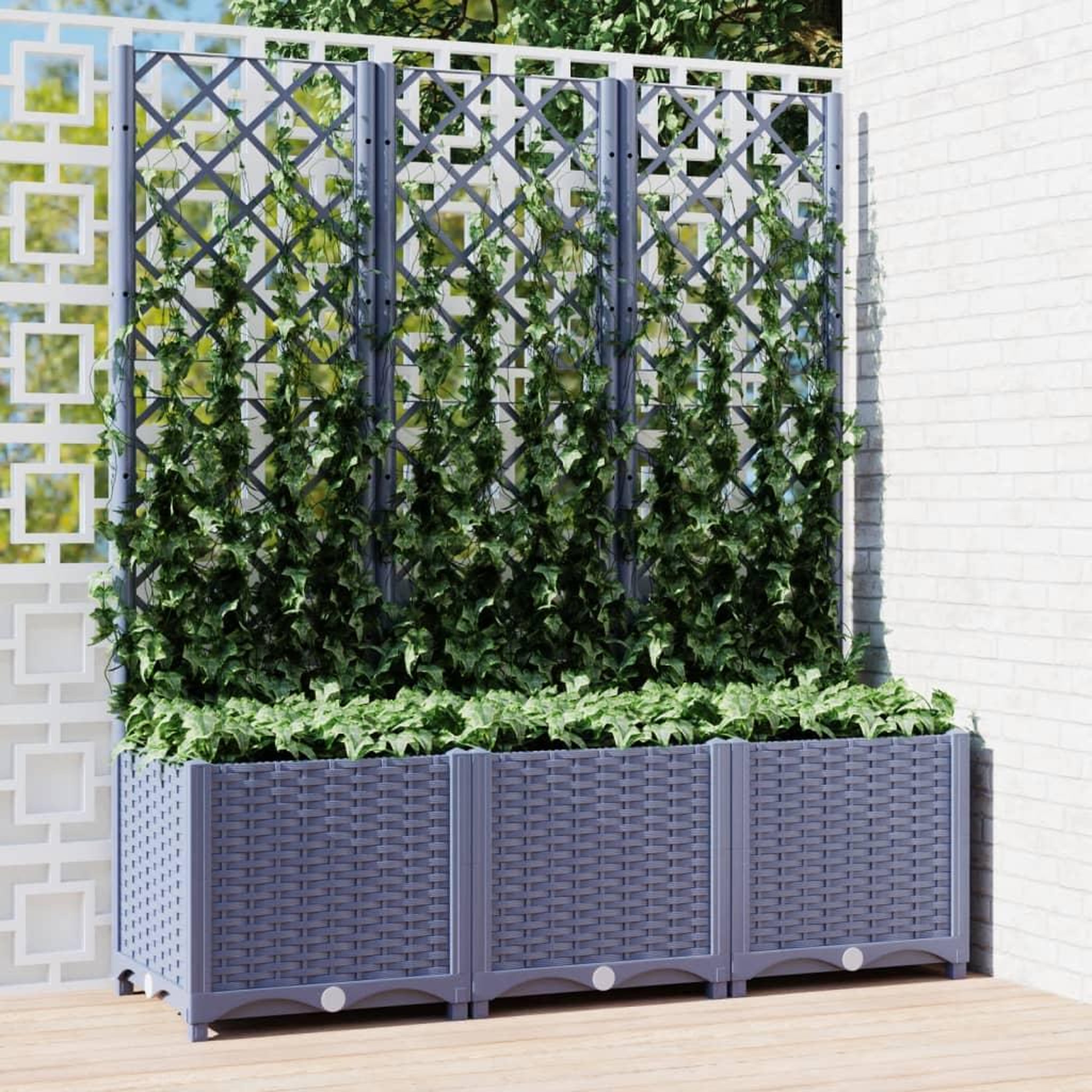 Voir la diapositive 1 : VIDAXL Jardiniere avec treillis bleu gris 120x40x136 cm PP