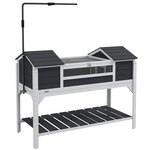 PAWHUT Terrarium maison tortue terrestre - enclos tortue 2 niches, support lampe réglable, toit ouvrable, étagère - bois blanc gris