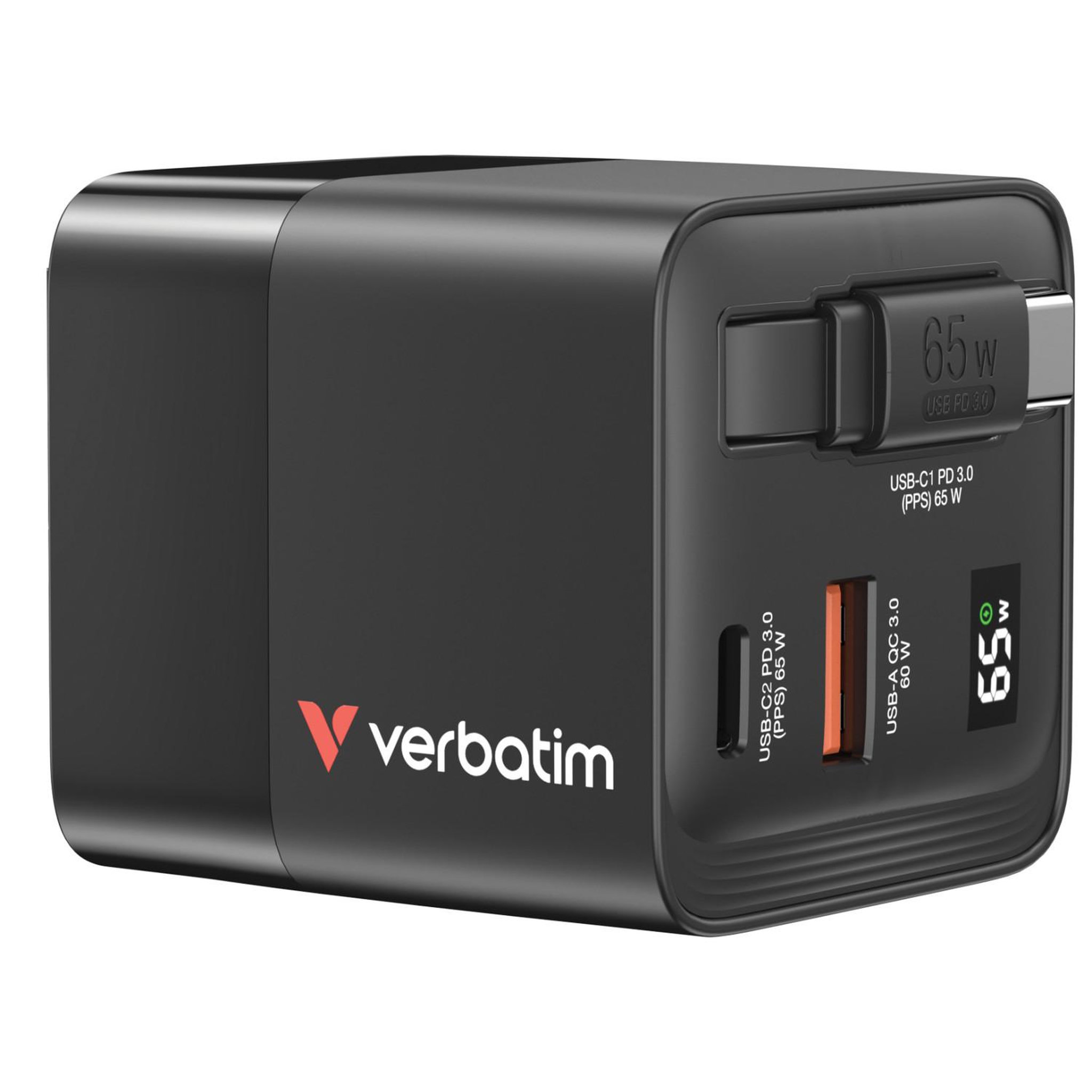 Voir la diapositive 3 : Verbatim Verbatim GaN Charger 65W Universel Noir Secteur Charge rapide Intérieure