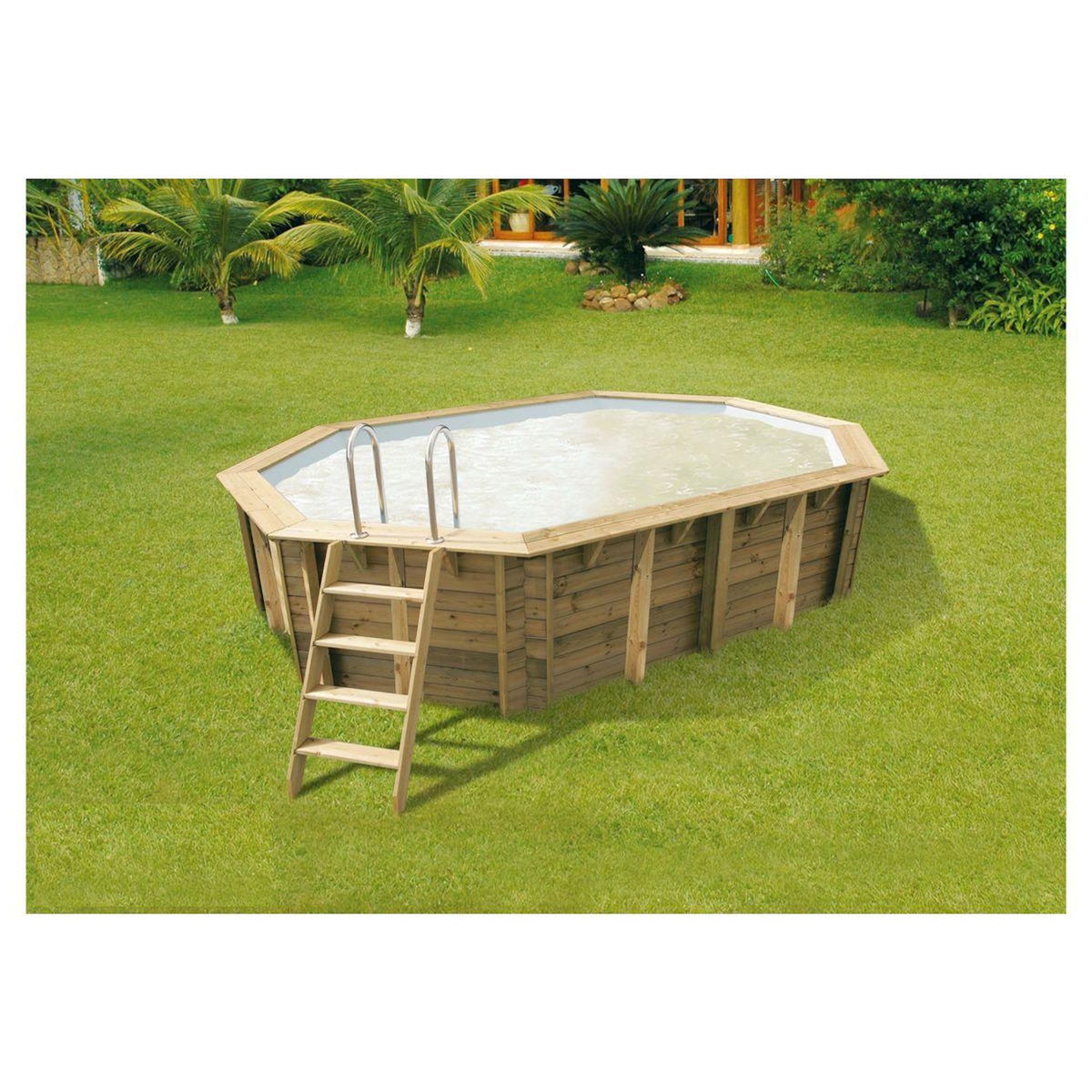 UBBINK Piscine hors sol bois octogonale - 300x490x120cm - Liner Beige - Liner Beige -SUNWATER