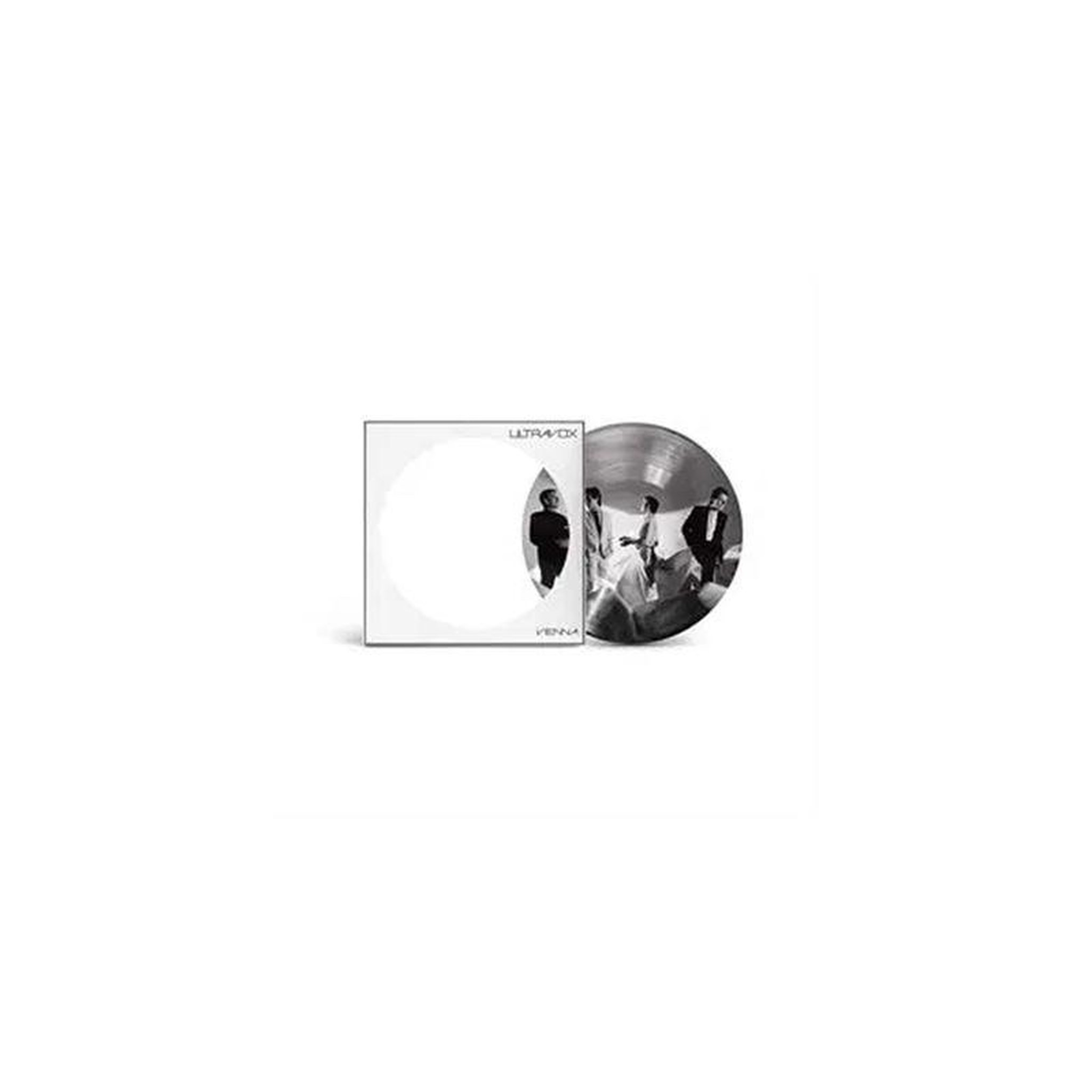 Vinyle vienna noir en format disque avec pochette/case, visuels noir et blanc groupe et texte