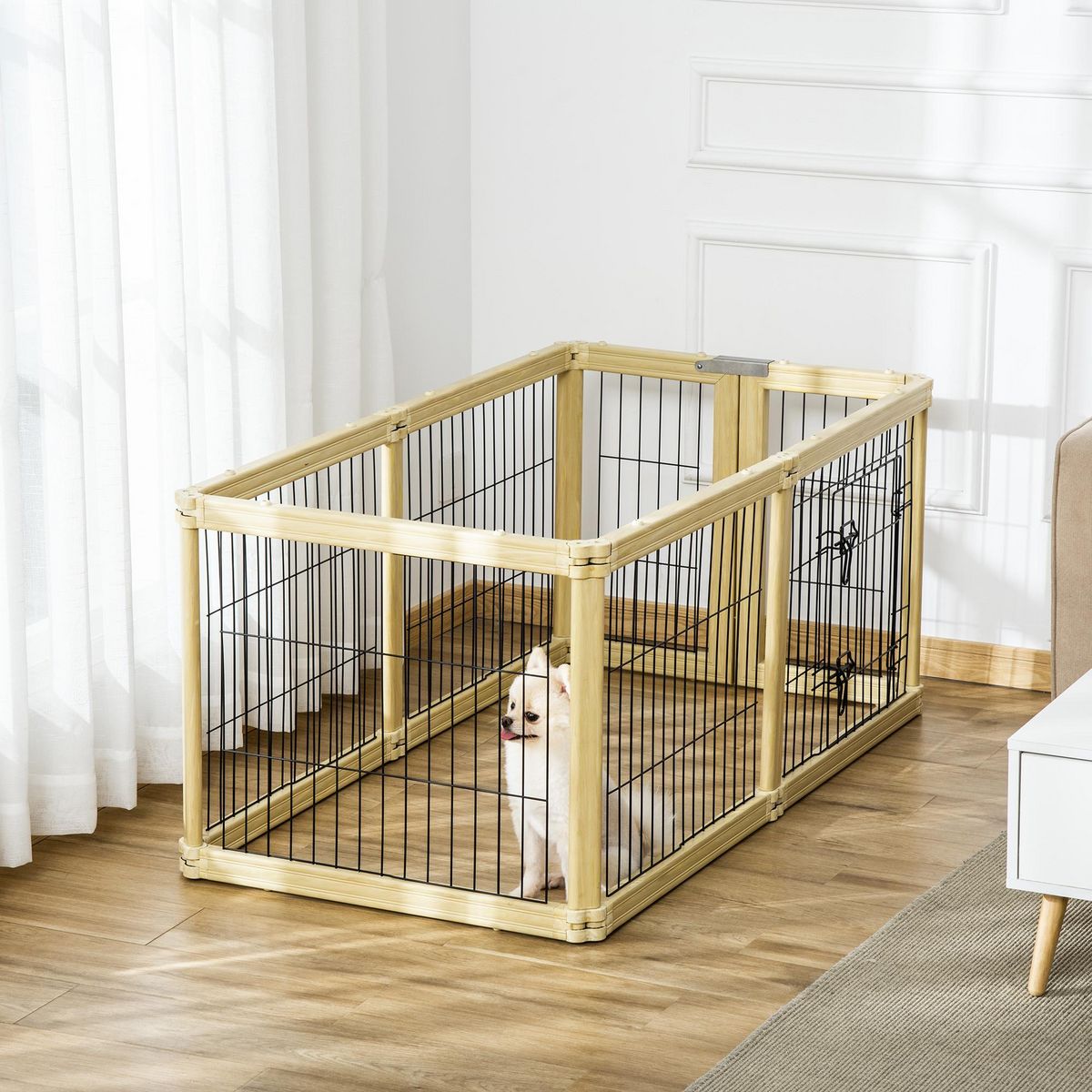 PAWHUT Parc enclos modulable pliable pour animaux 6 panneaux avec porte verrouillable dim. panneau 70L x 62H cm bois composite acier