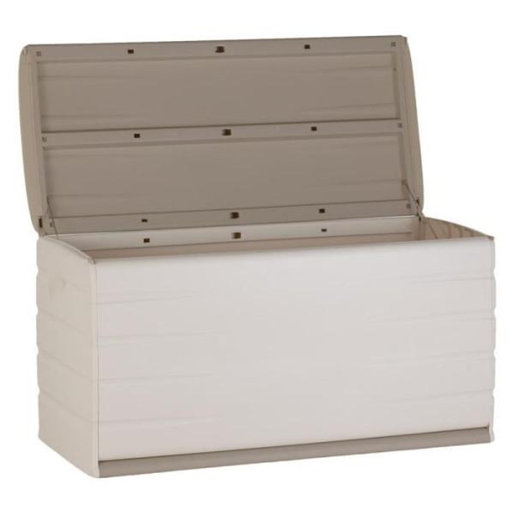 Voir la diapositive 2 : PLASTIKEN PLASTIKEN Coffre 350L Intérieur/Extérieur Fonctionnel et Esthétique Cadenassable avec Roulettes Beige