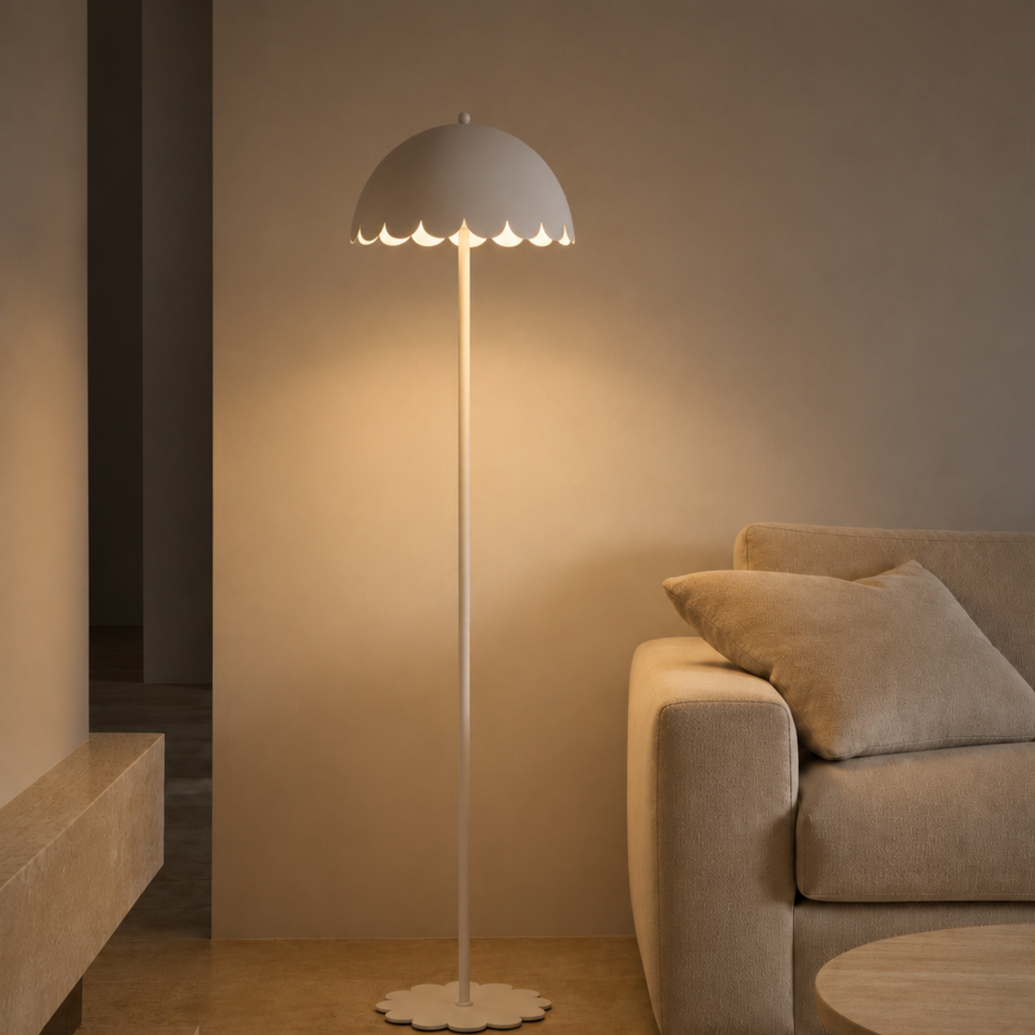 Voir la diapositive 5 : MAISON PAVANE Lampadaire en métal blanc h142 cm-flow