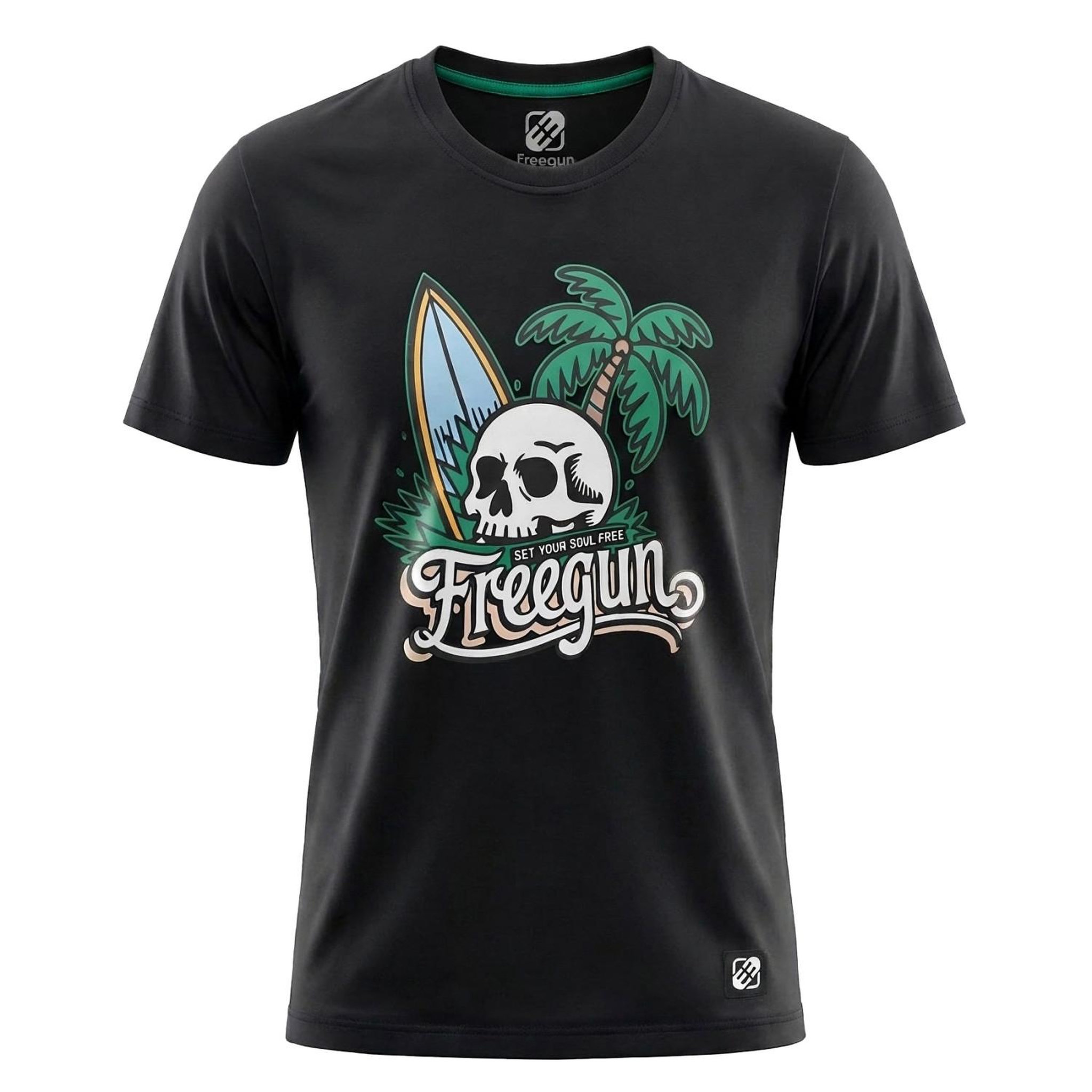 FREEGUN T-shirt junior en jersey 140GSM imprimé devant Soul. Coloris disponibles : Noir