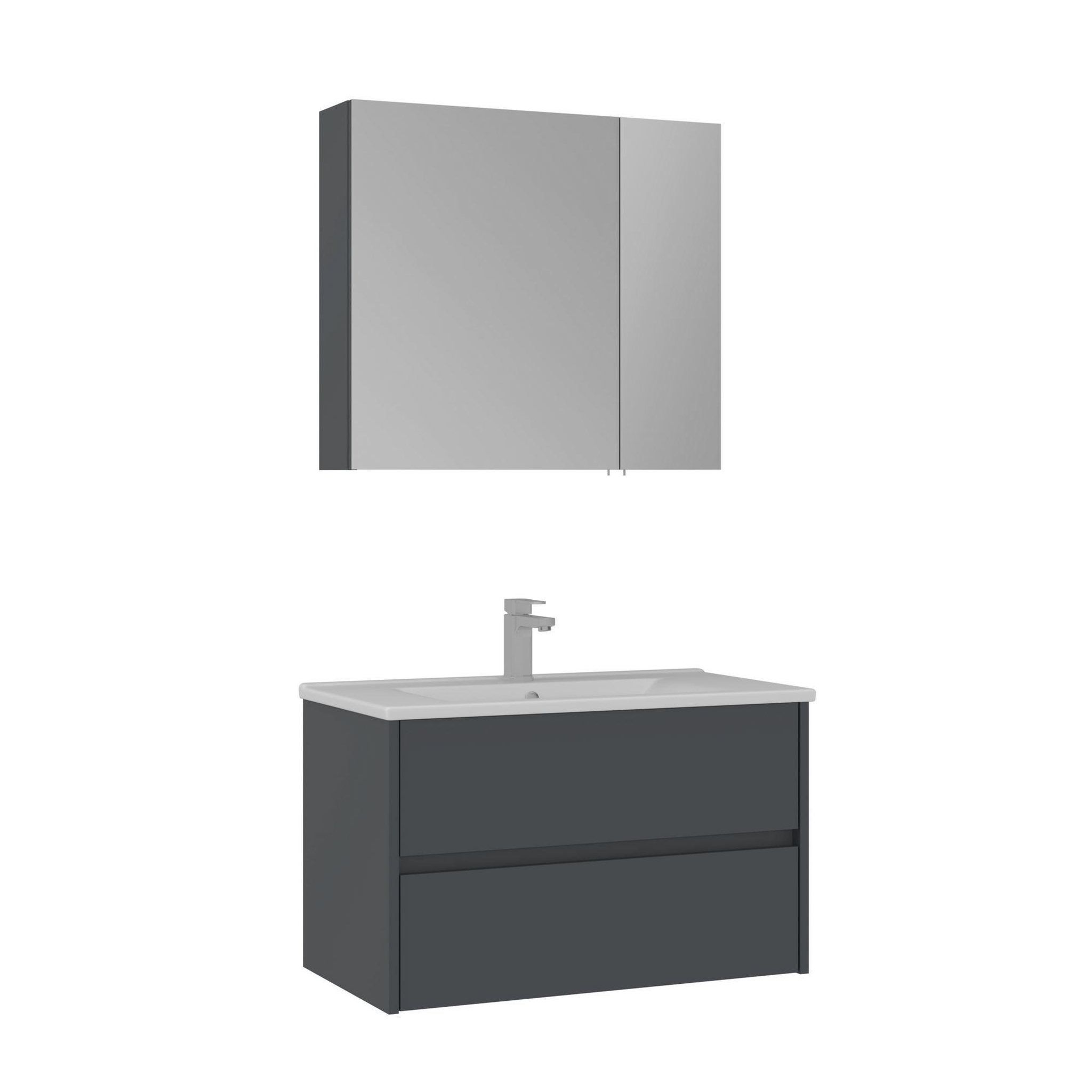 Habitat et Jardin Meuble avec simple vasque et miroir  Side 85 v2  - 85 x 45 x 52 cm - Matte Anthracite