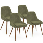 ID MARKET Lot de 4 chaises THALYA en tissu chenille vert et pieds effet noyer avec accoudoirs