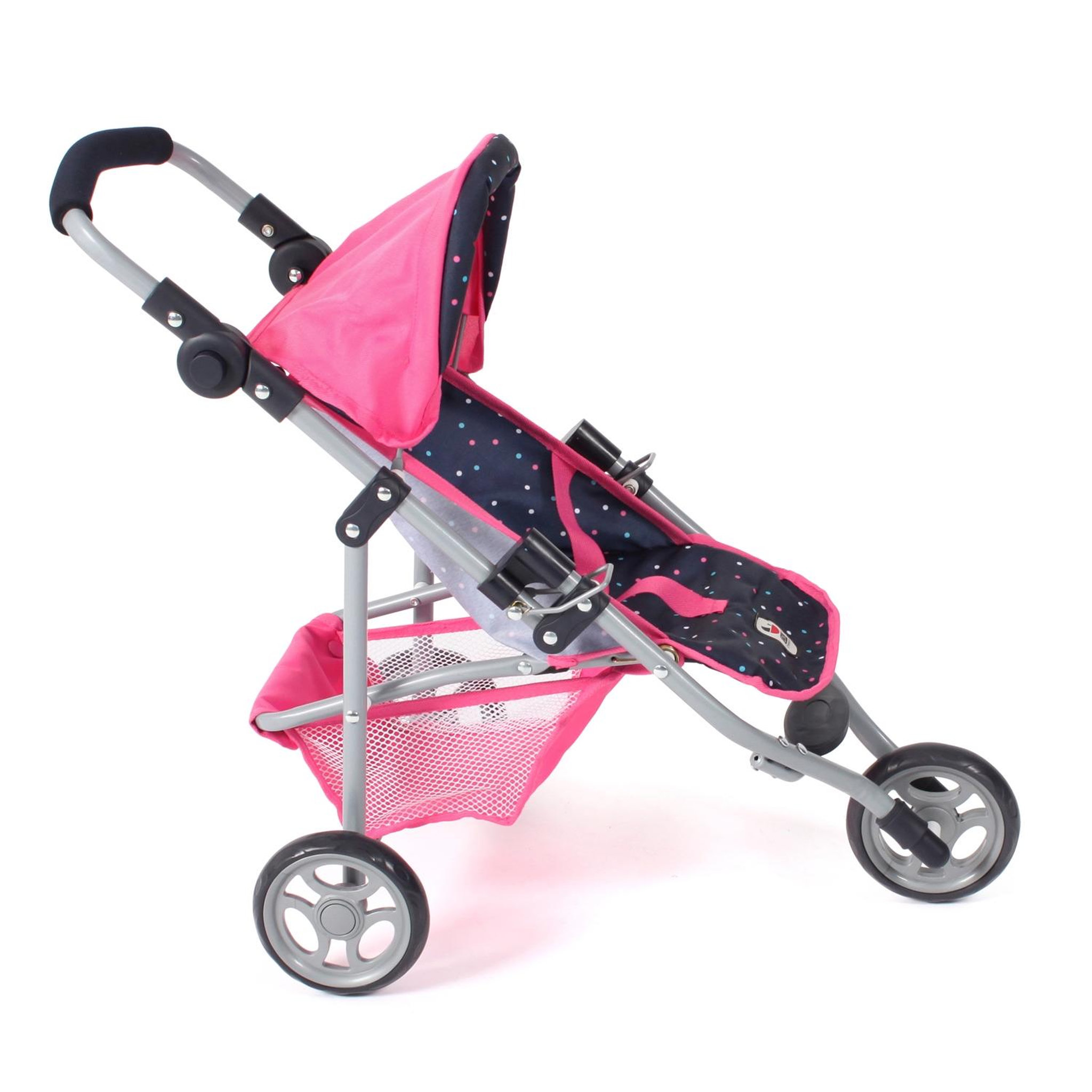 Voir la diapositive 2 : BAYER CHIC 2000 Petite poussette de jogging LOLA pour poupées Rose bleu marine avec pois