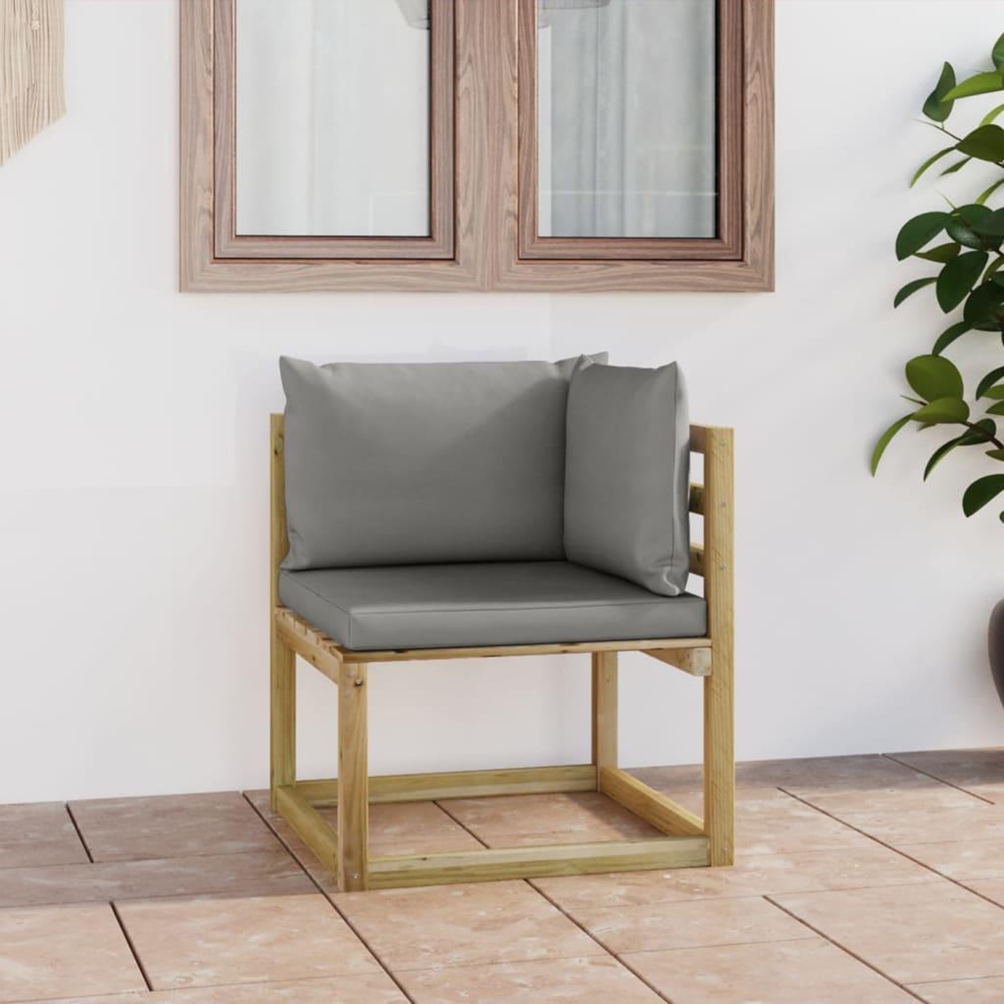 Voir la diapositive 1 : VIDAXL Canape d'angle de jardin avec coussins Bois impregne de vert