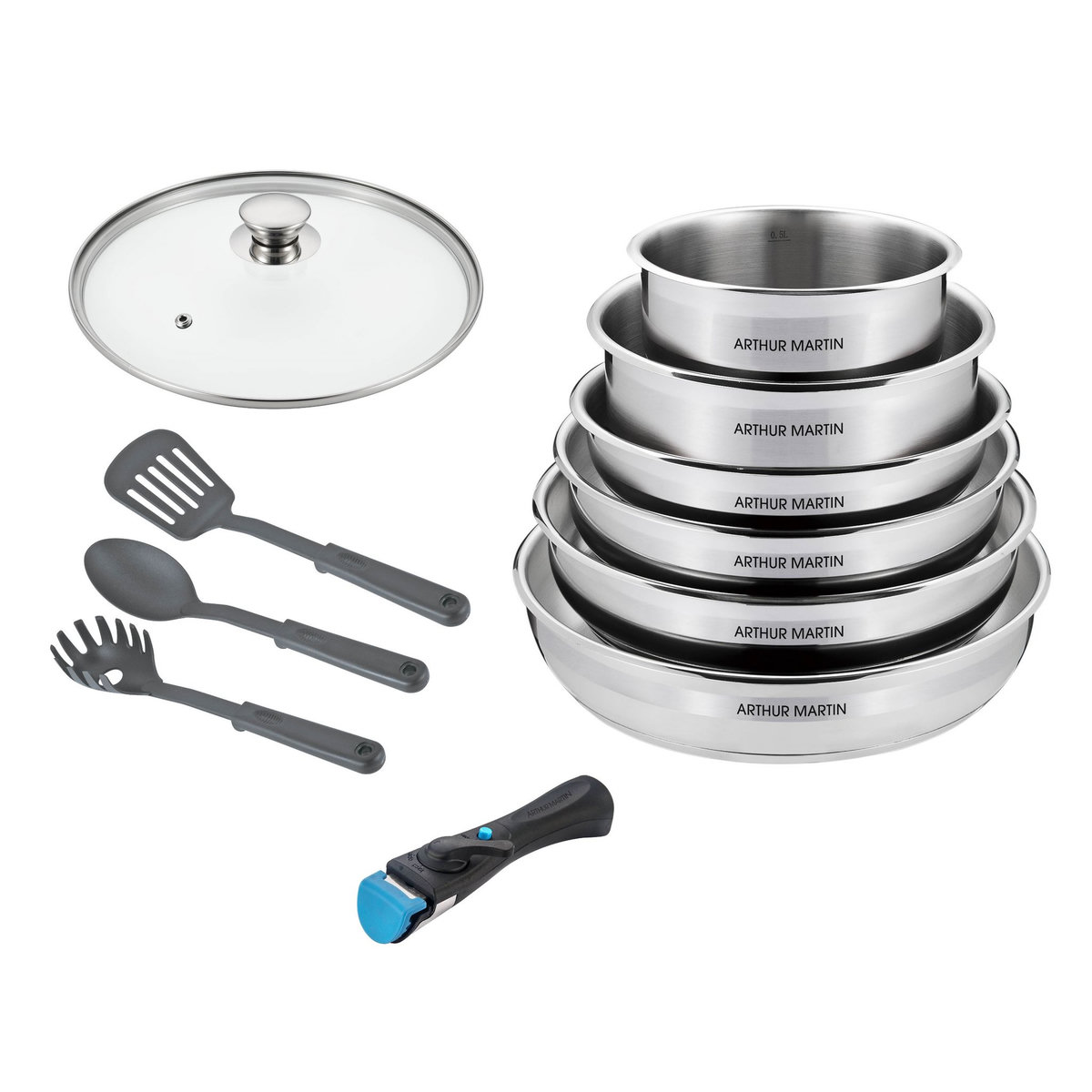 Arthur Martin Batterie de cuisine induction 11 pièces amovible en inox