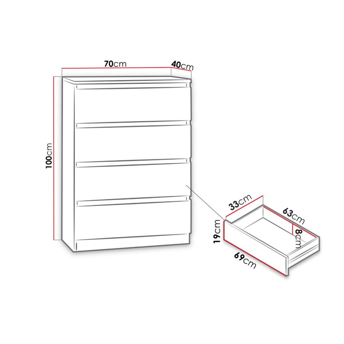 BEST MOBILIER Celia - commode 4 tiroirs - effet bois - 70 cm - style contemporain