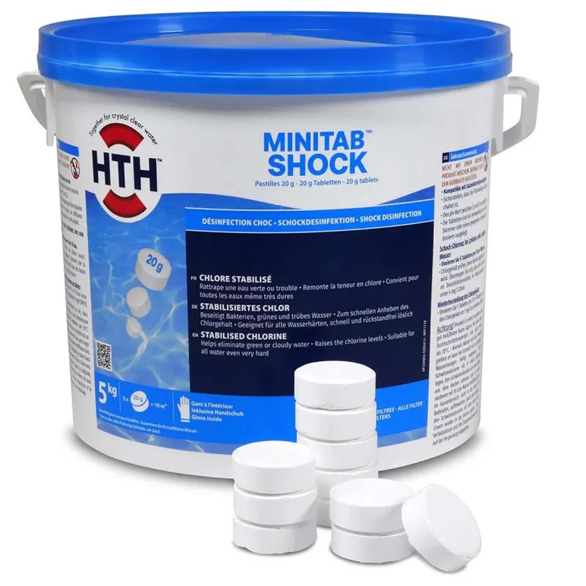 HTH Chlore choc pastilles 20g 5kg - MINITAB SHOCK 5KG