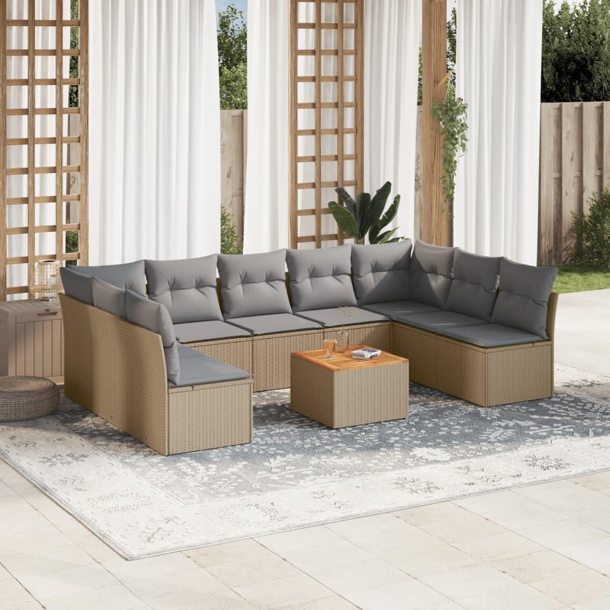 VIDAXL Salon de jardin avec coussins 10 pcs beige resine tressee