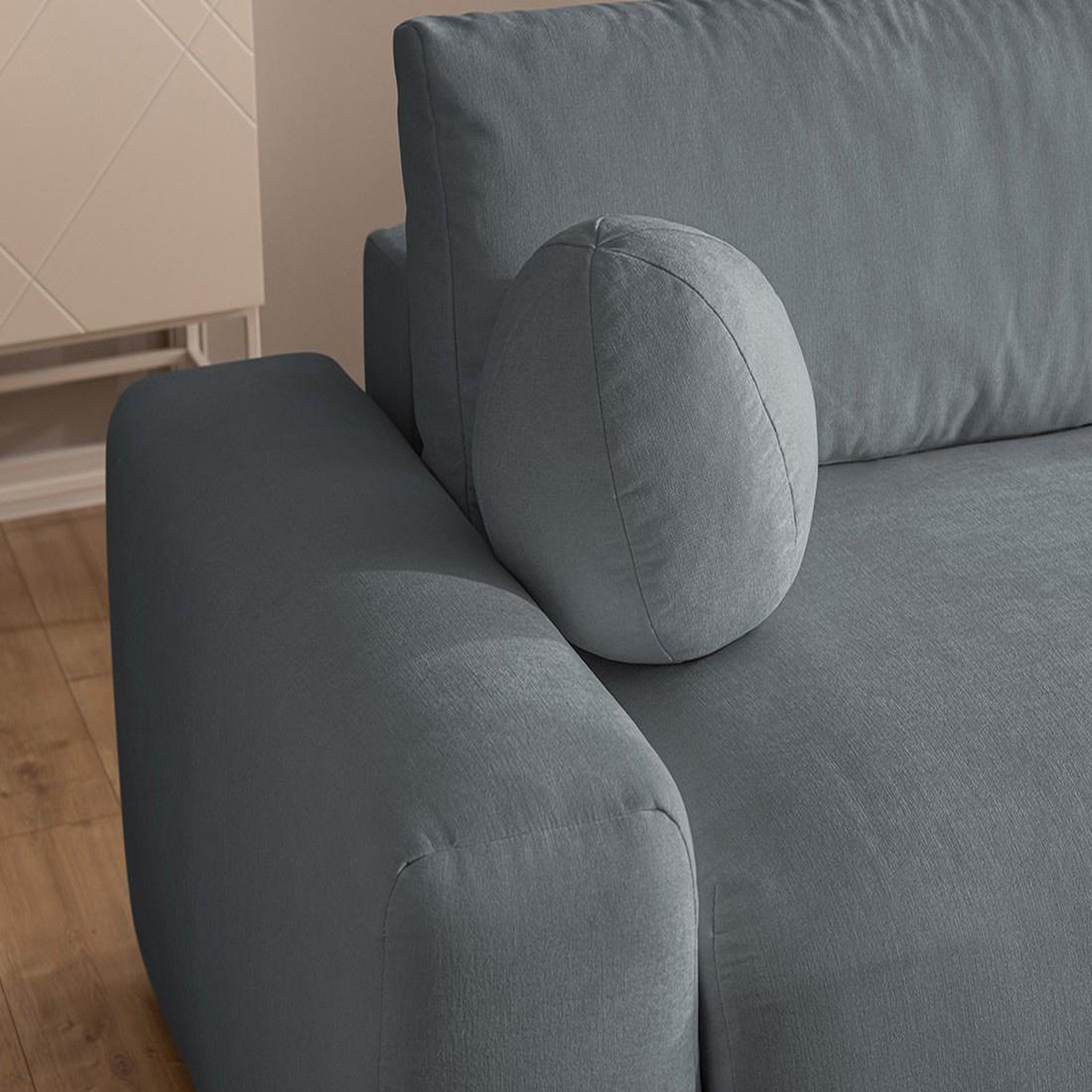 Voir la diapositive 5 : BEST MOBILIER Constance - canapé d'angle réversible 4 places convertible avec coffre en tissu