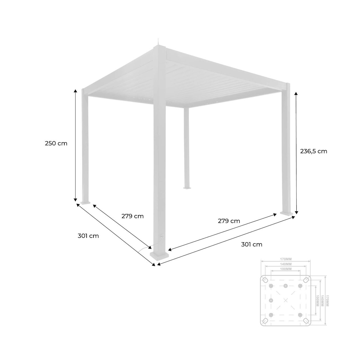 SWEEEK Pergola bioclimatique aluminium motorisée 3x3m avec éclairage LED Triomphe