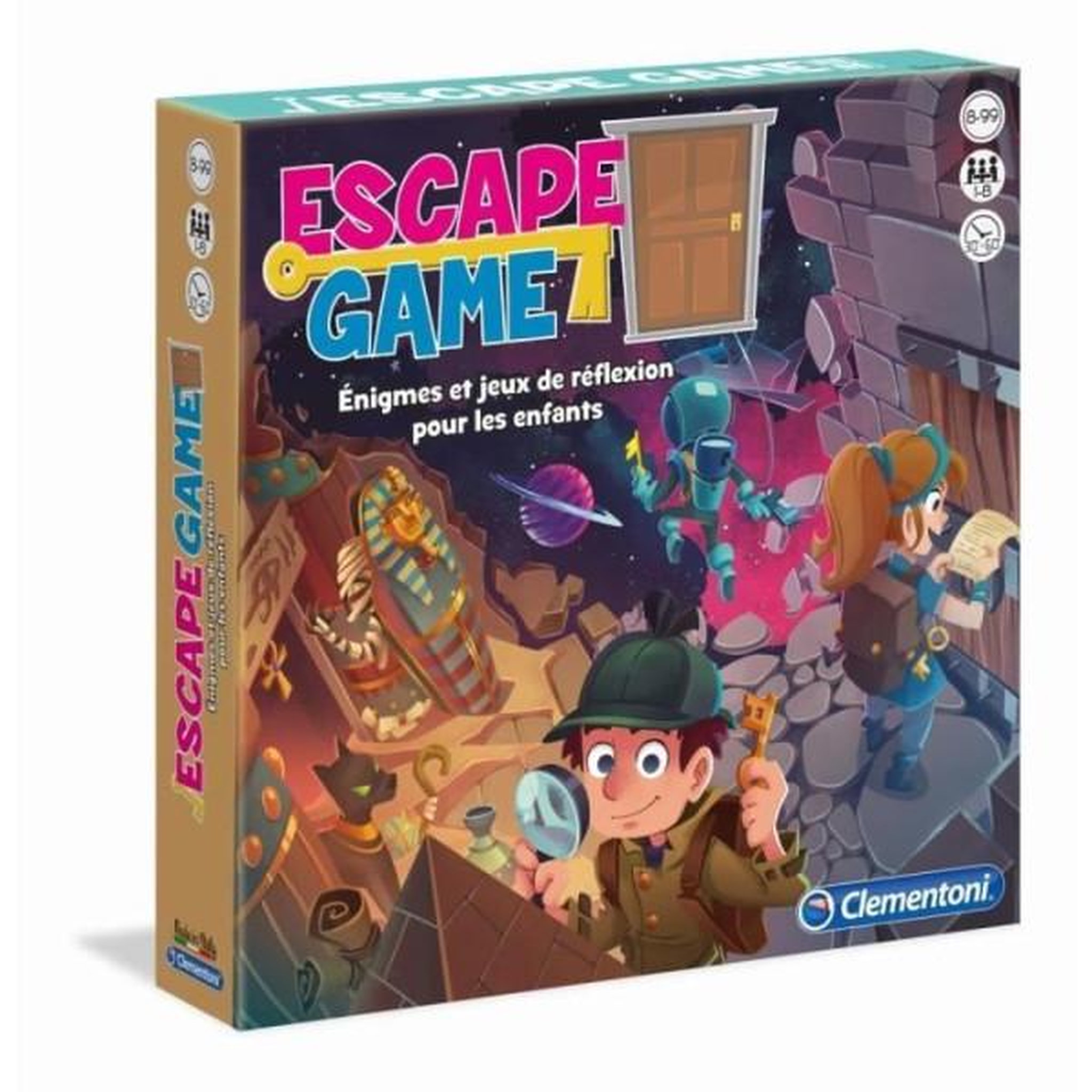 CLEMENTONI Clementoni - escape game - 3 pieces : pharaon, espace, château - 1 a 8 joueurs