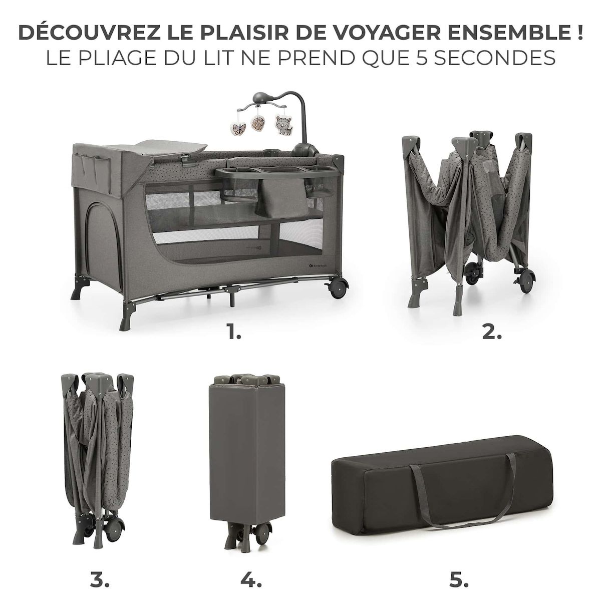 KINDERKRAFT Lit voyage parc bebe pliable avec accessoires pra