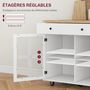 Voir la diapositive 6 : HOMCOM Desserte de cuisine multi-rangement - 2 portes, 2 étagères, tiroir, porte-épices, porte-torchon - blanc bois hévéa