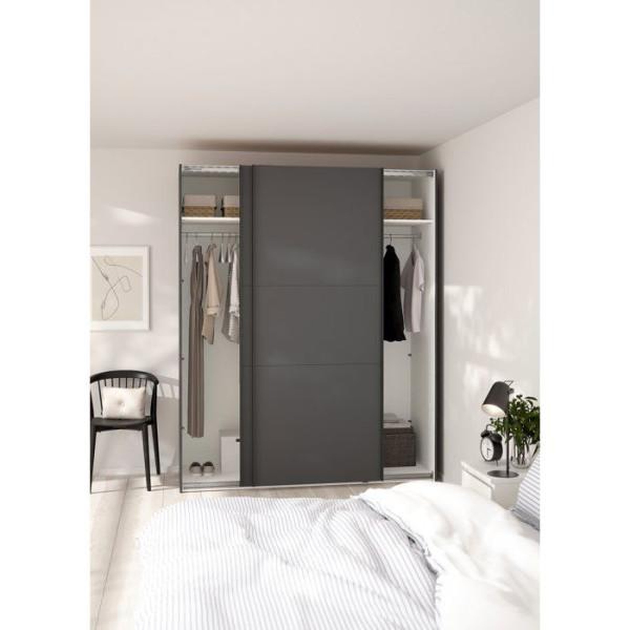 Voir la diapositive 2 : MARKET24 Armoire de chambre - como - gris mat - 2 portes coulissantes - 178,5 x 66,6 x 220,4 cm
