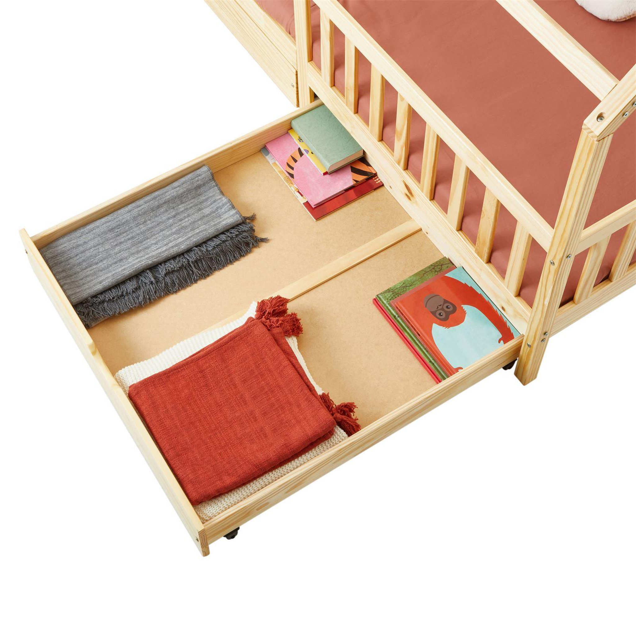 Voir la diapositive 6 : IDIMEX Lit cabane nuna avec tiroirs, 90 x 200 cm en pin massif